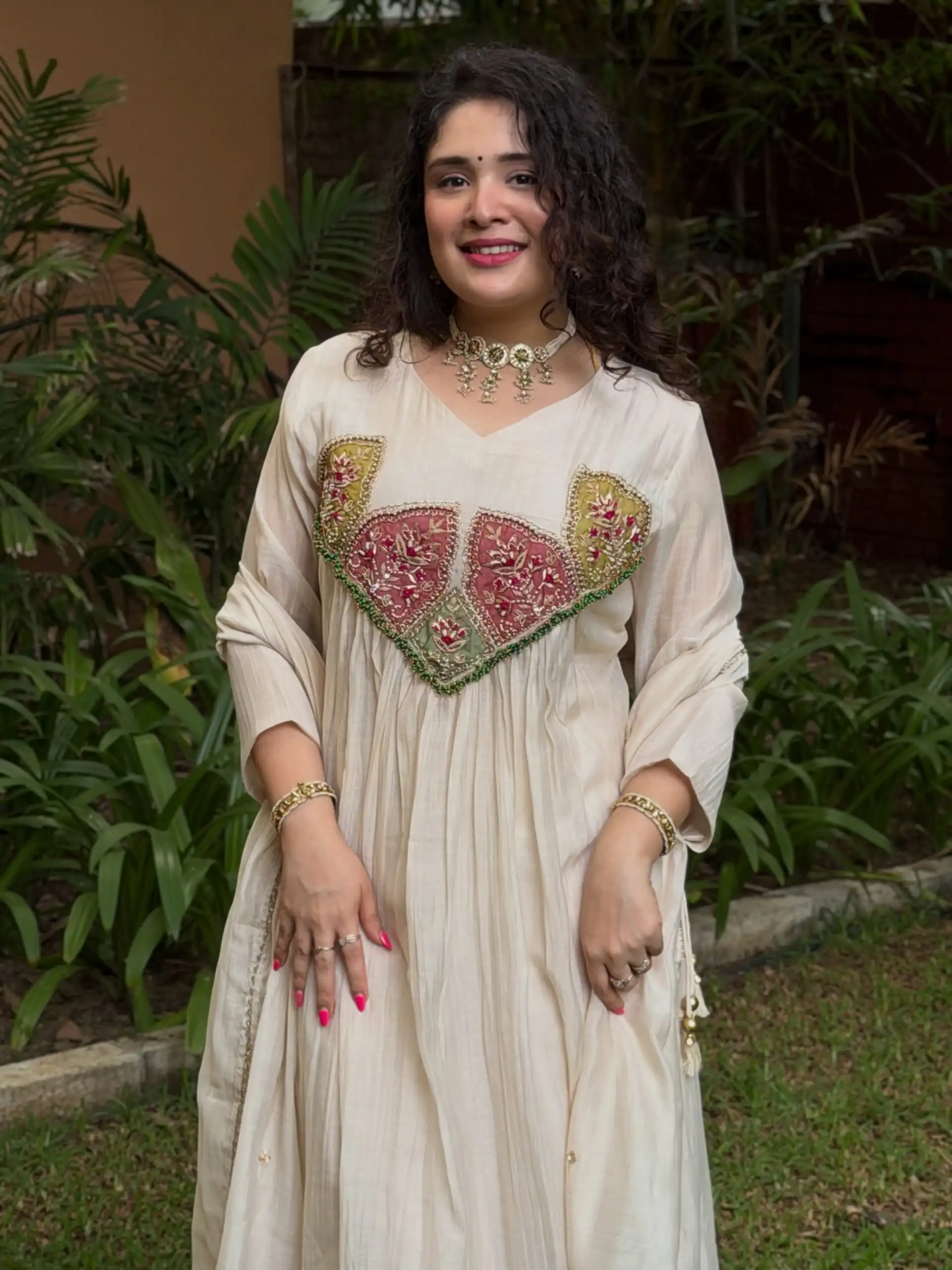 Glowing White Mal Chanderi Sequins Work Salwar Suit - Image 2