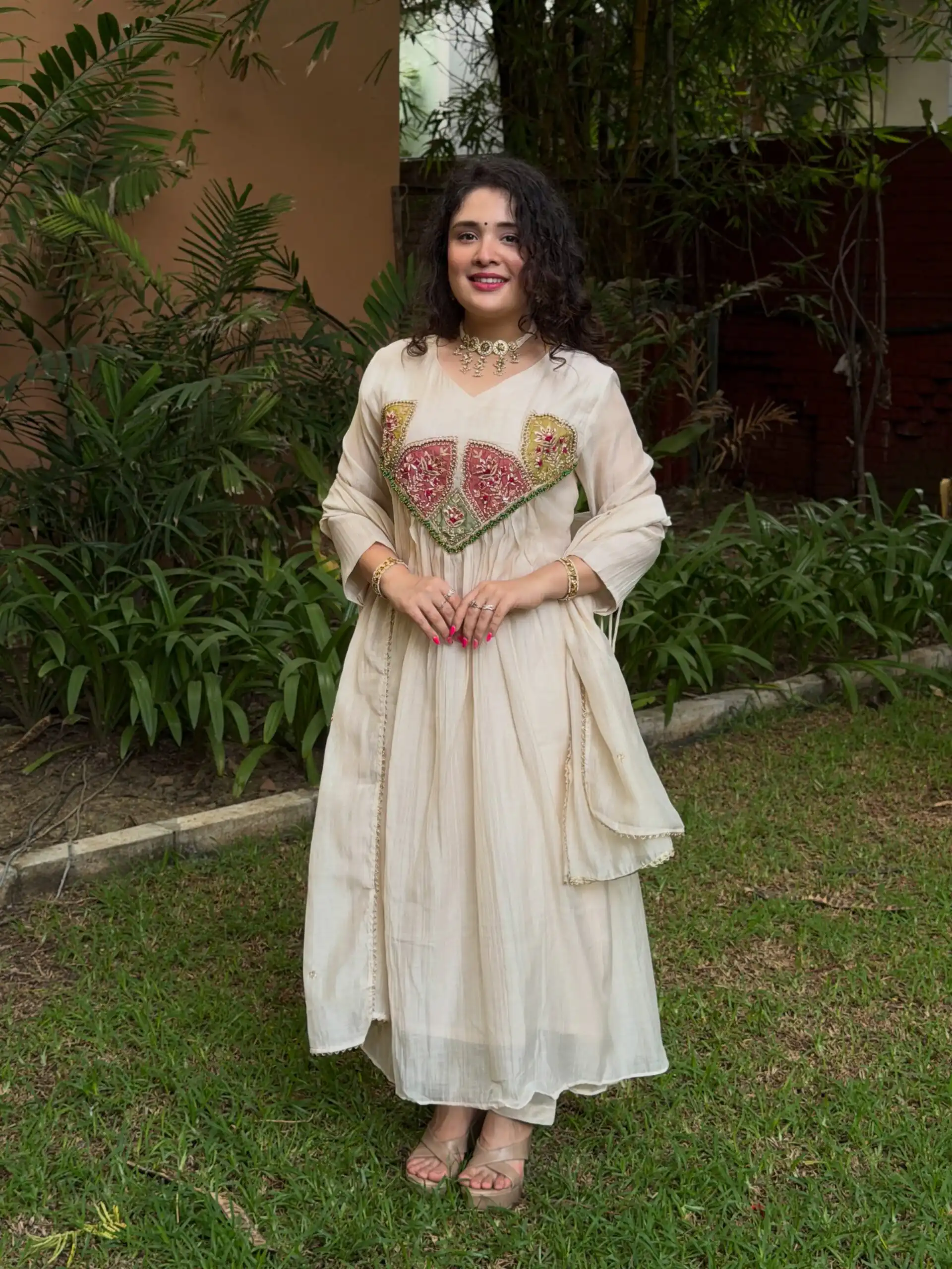 Glowing White Mal Chanderi Sequins Work Salwar Suit - Image 4