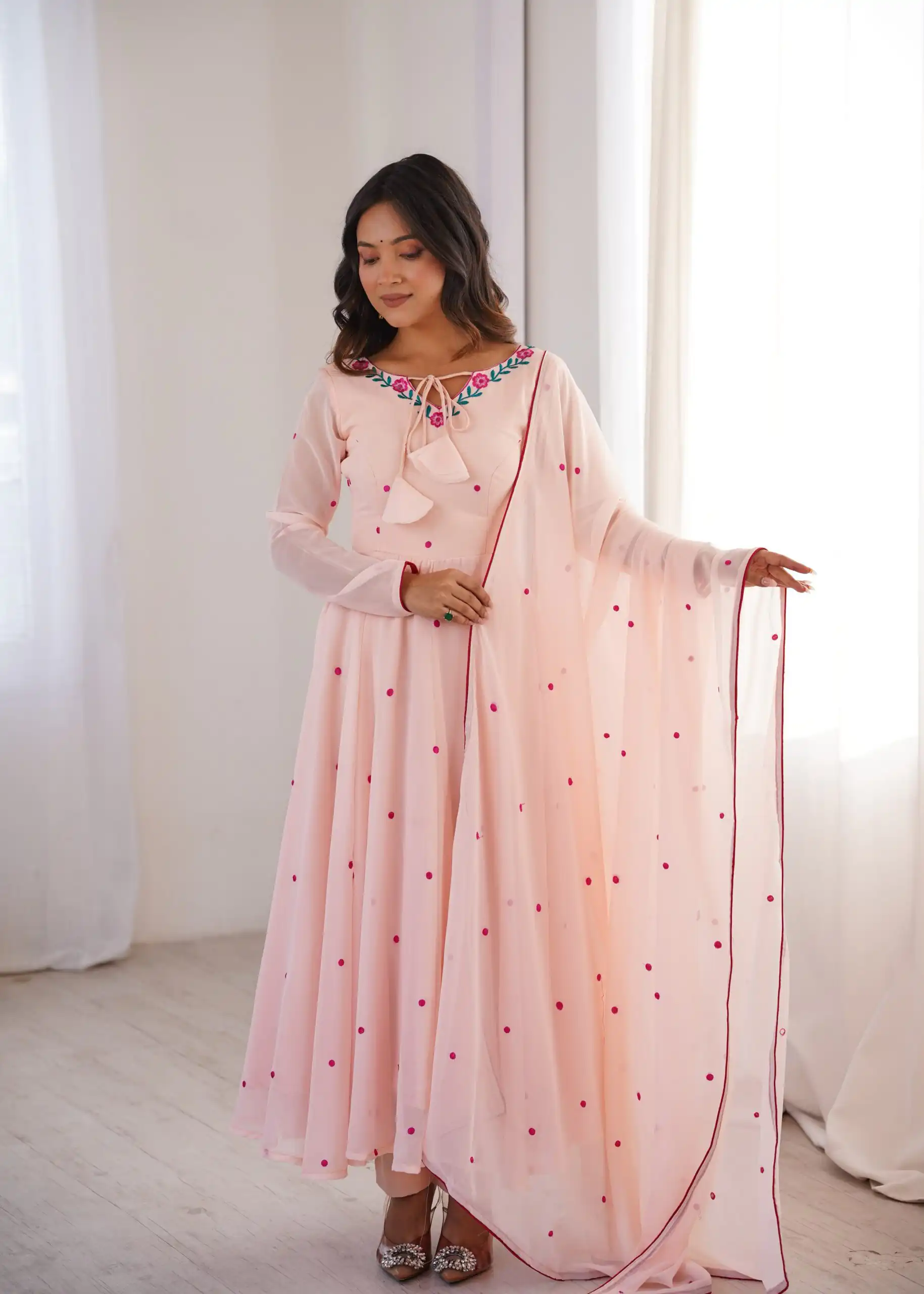 Gorgeous Pink Faux Georgette Embroidery Work Anarkali Suit - Image 7