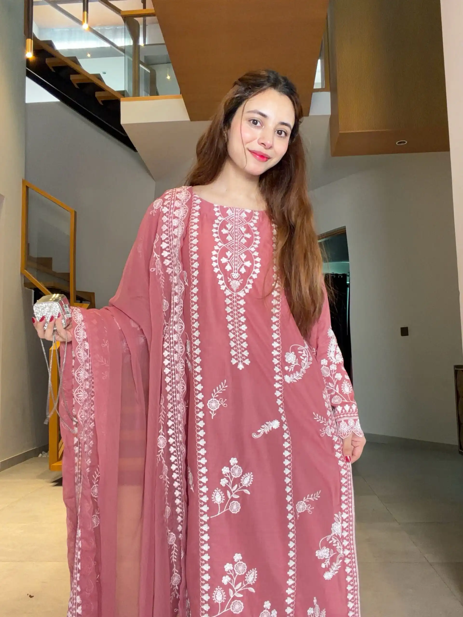 Graceful Peach Mul Chanderi Embroidery Work Salwar Suit - Image 5