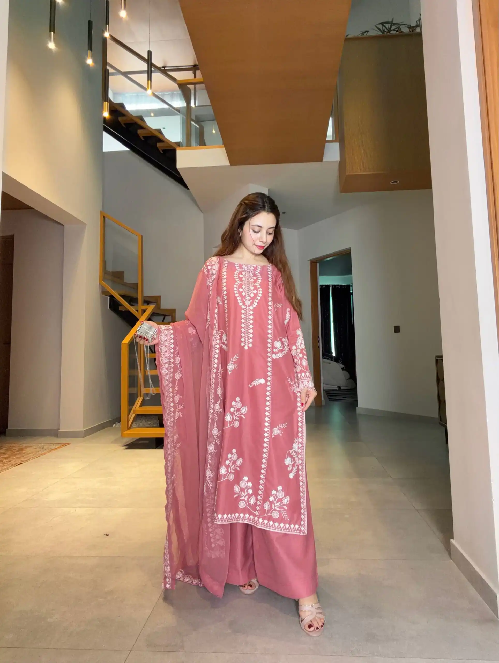 Graceful Peach Mul Chanderi Embroidery Work Salwar Suit - Image 4