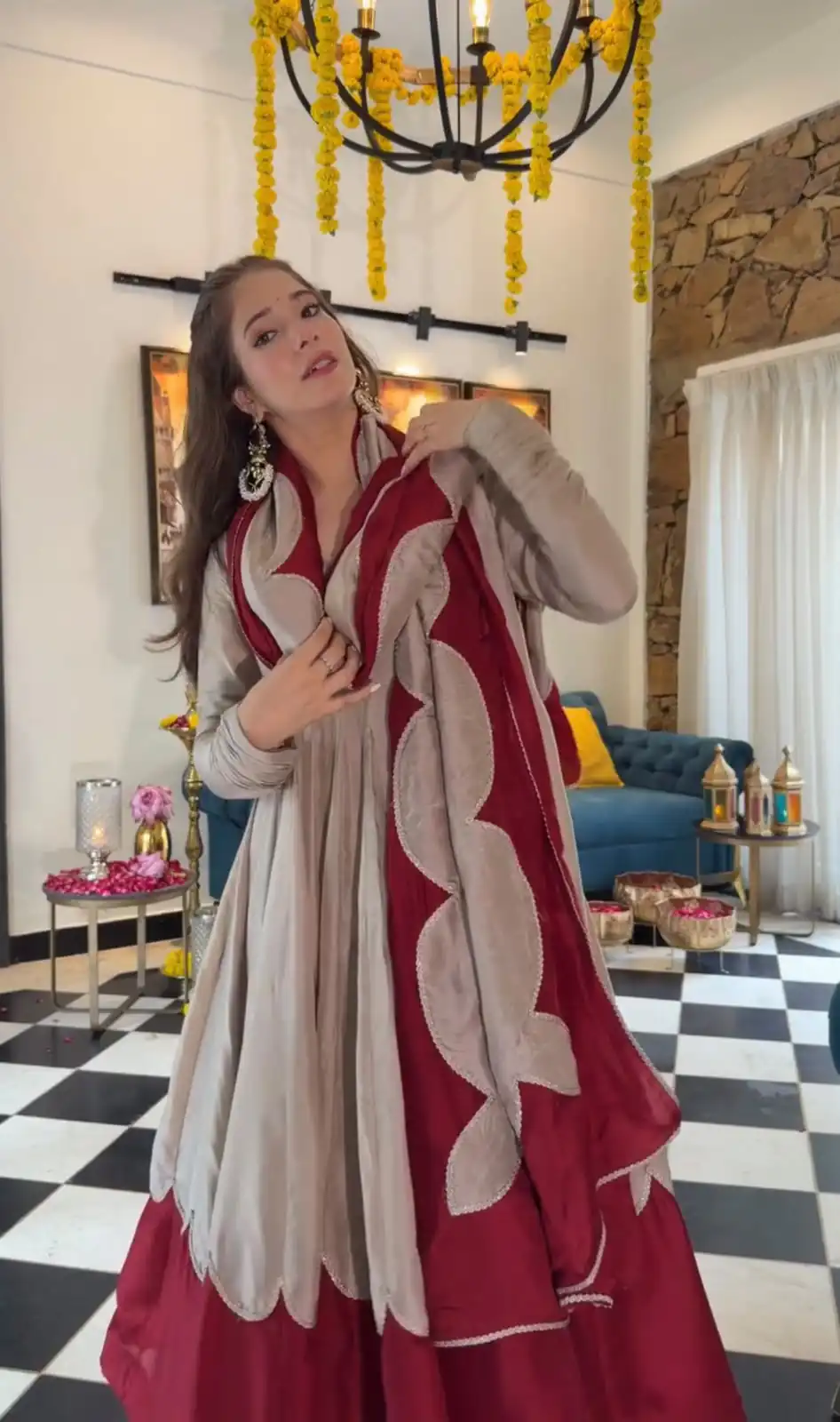 Lovely Off White Roman Silk Embroidery Work Gown - Image 7