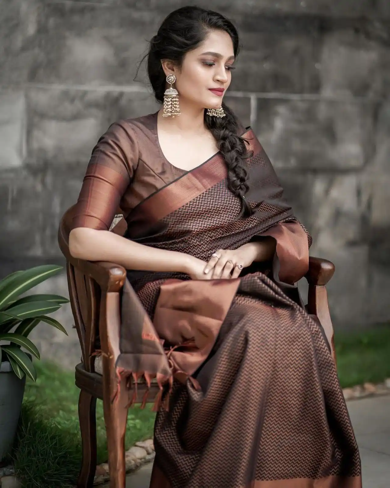 Magical Brown Soft Lichi Jacquard Work Saree - Image 8