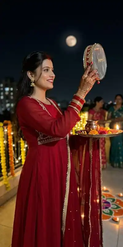 Alternative view of Magical Red Georgette Blooming Sequence Work Gown