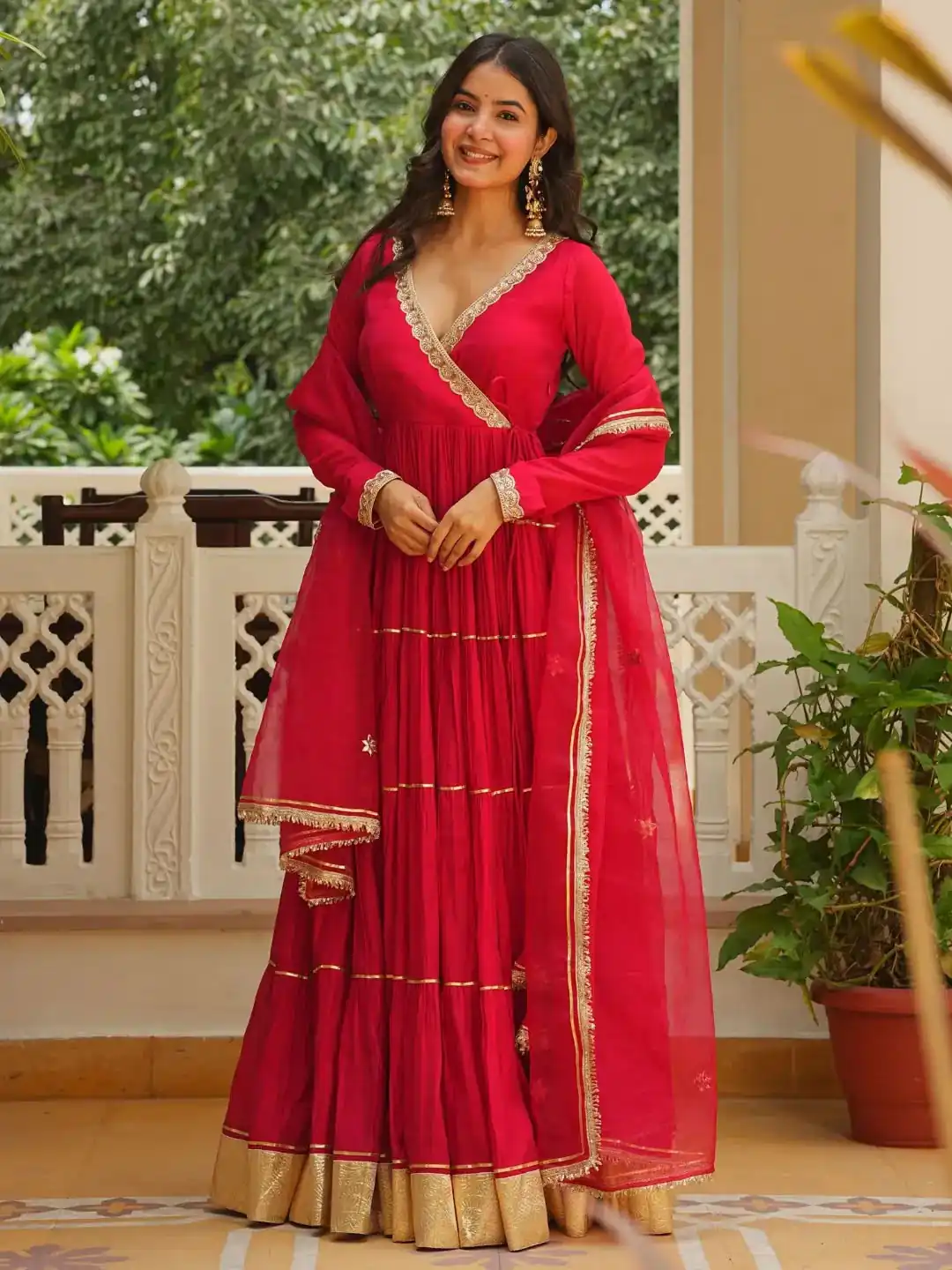 Magical Red Georgette Gotta Patti Work Gown