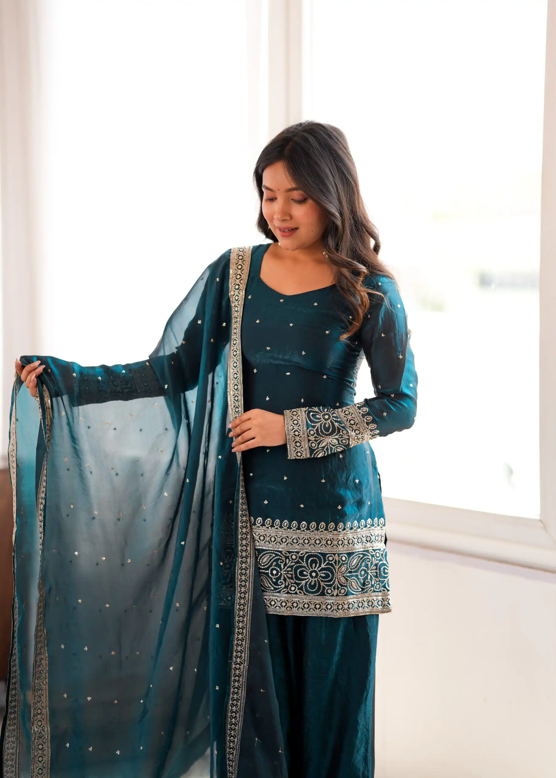 Nice Rama Fendy Silk Embroidery Sequins Work Salwar Suit - Image 6