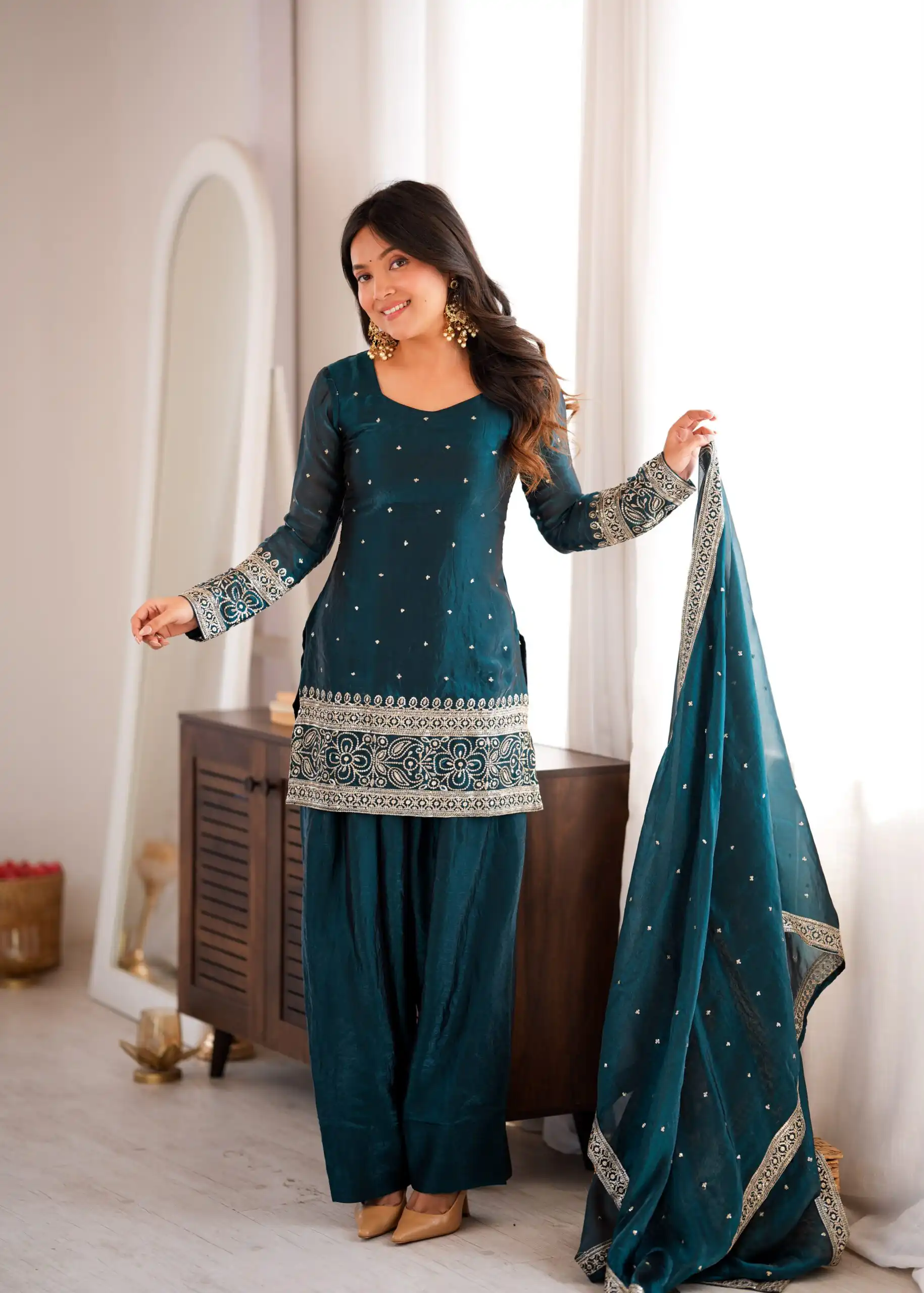 Nice Rama Fendy Silk Embroidery Sequins Work Salwar Suit - Image 2