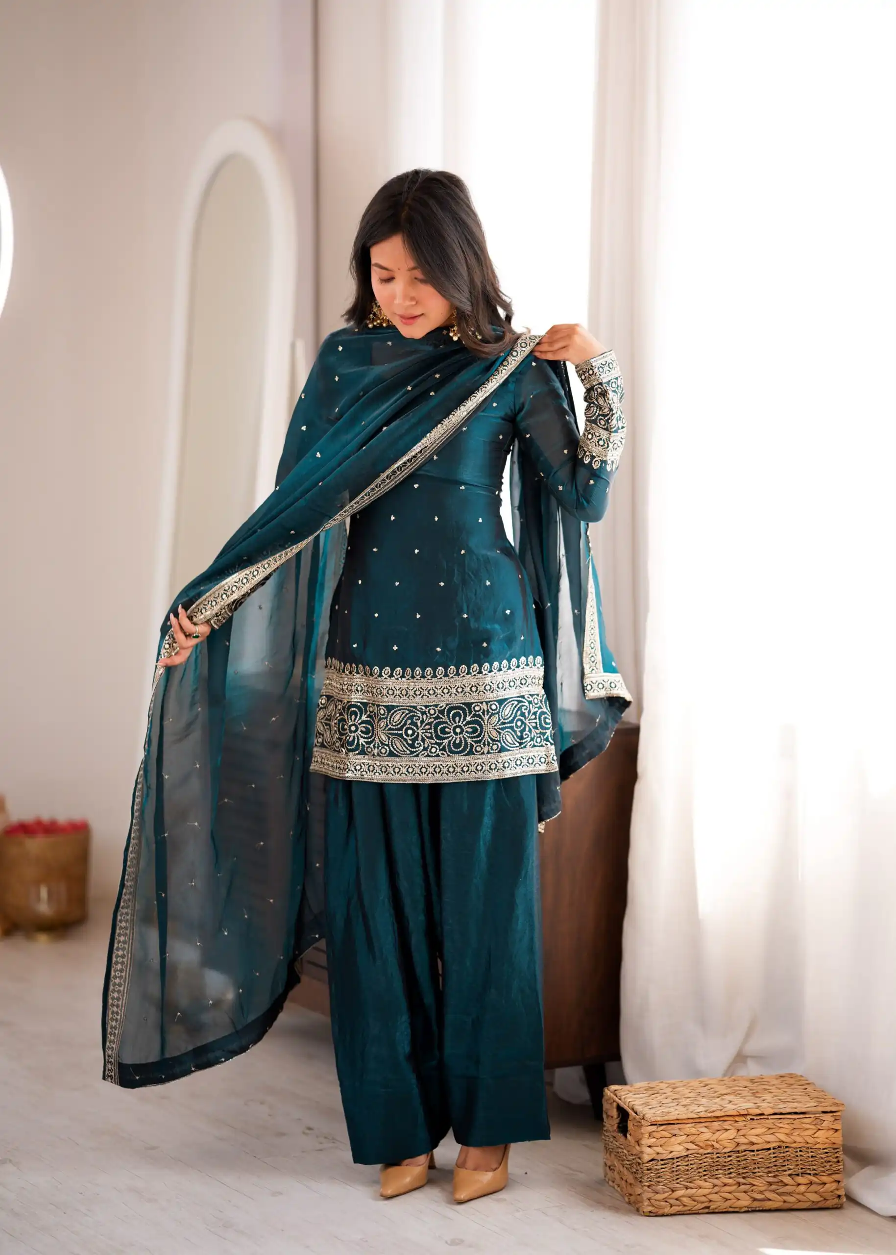 Nice Rama Fendy Silk Embroidery Sequins Work Salwar Suit