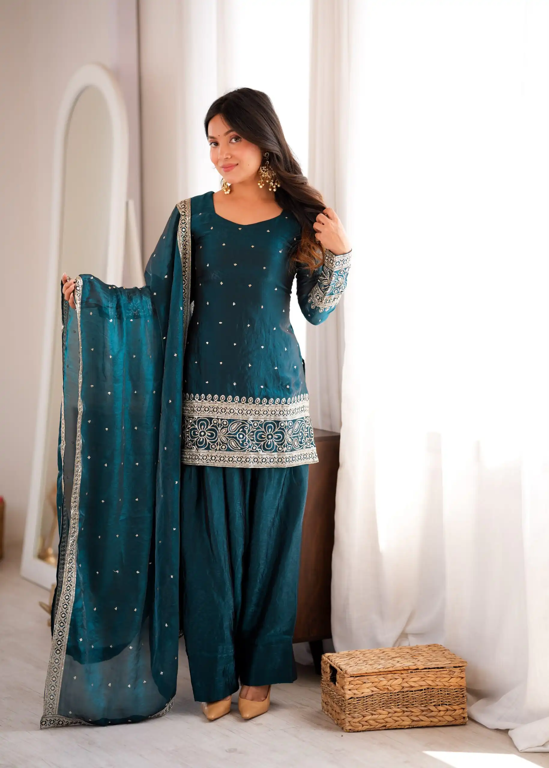 Nice Rama Fendy Silk Embroidery Sequins Work Salwar Suit - Image 9
