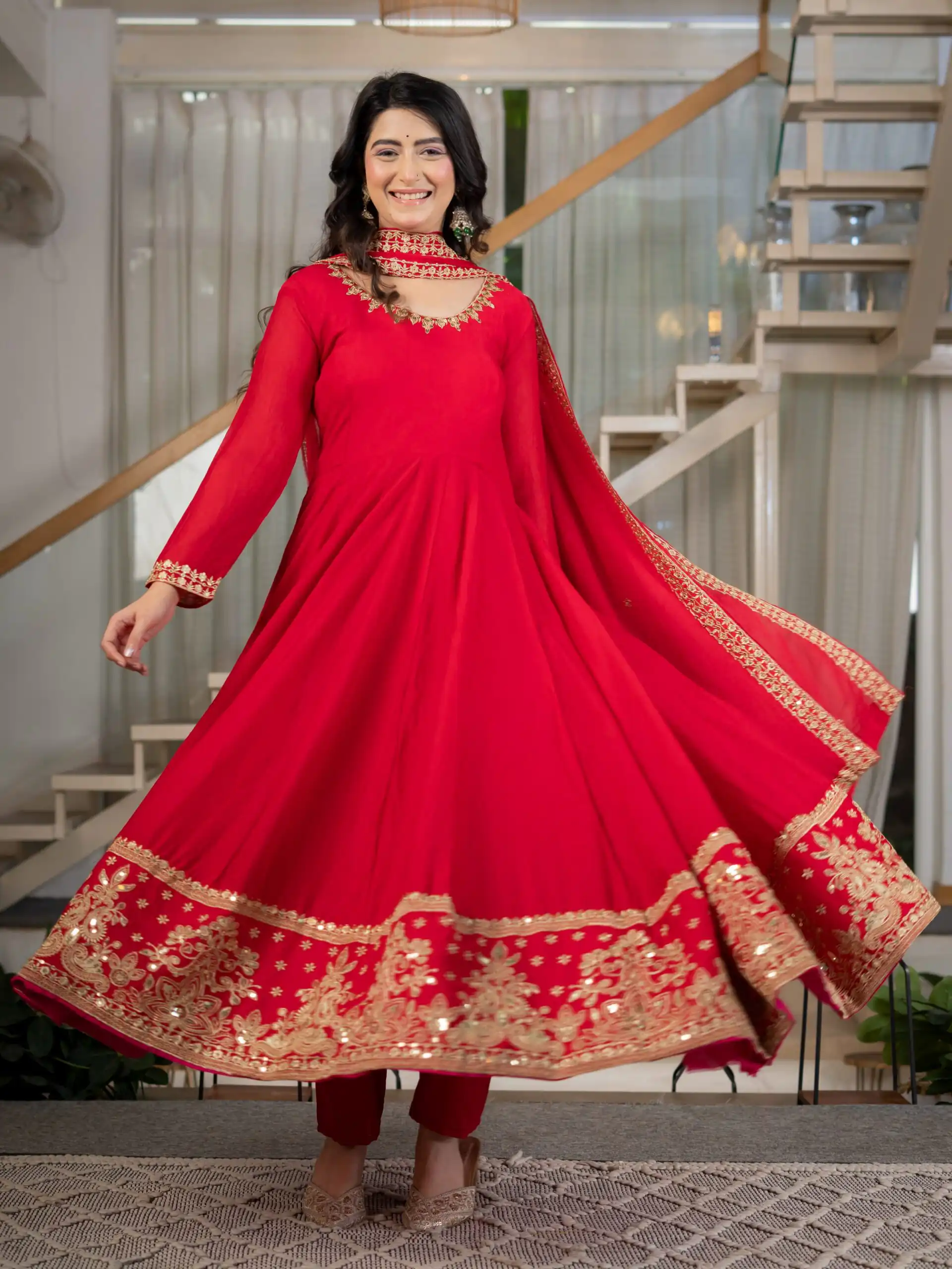 Nice Red Rangoli Crush Sequence Work Salwar Suit - Image 7