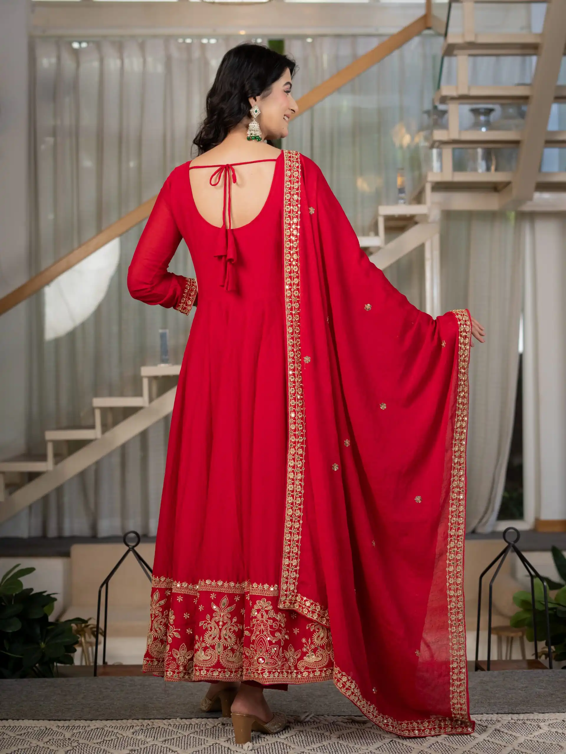Nice Red Rangoli Crush Sequence Work Salwar Suit - Image 6