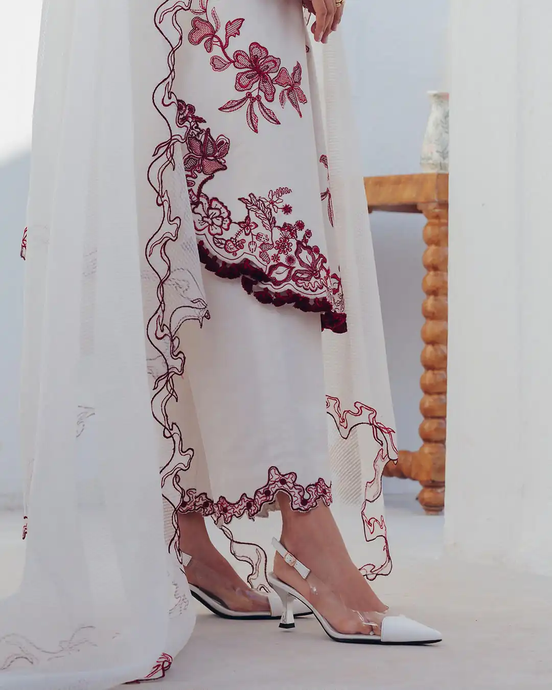 Nice White Roman Silk Embroidery Work Salwar Suit - Image 5