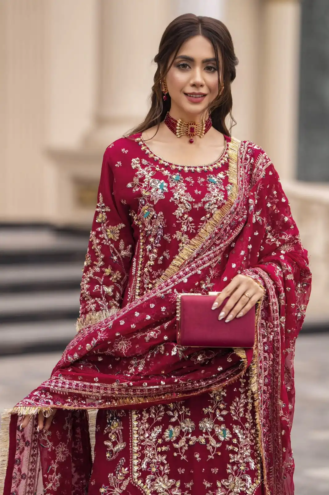 Perfect Maroon Faux Georgette Thread Work Salwar Suit - Image 5