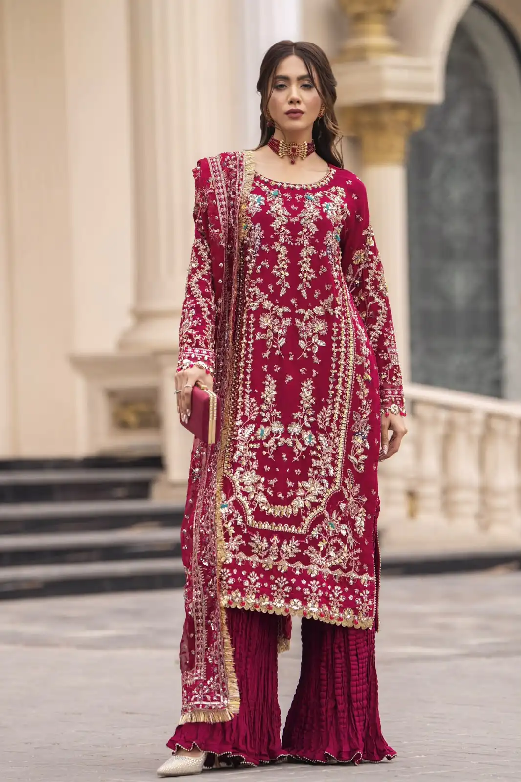Perfect Maroon Faux Georgette Thread Work Salwar Suit - Image 2