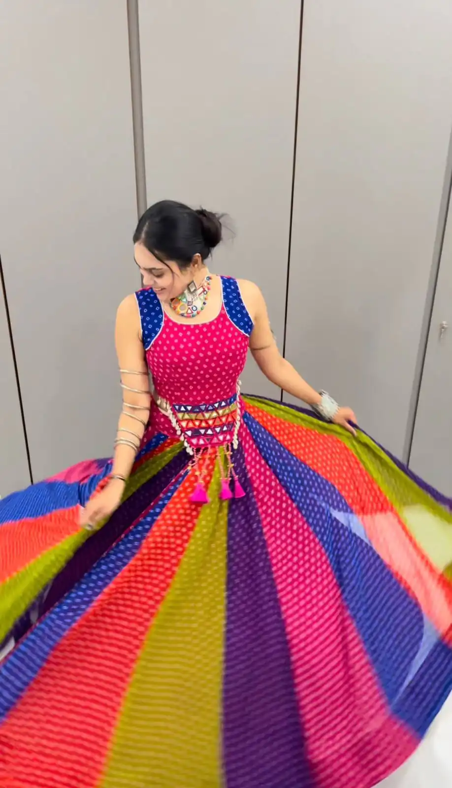 Perfect Multi Georgette Mirror Hand Work Lehenga Choli - Image 6