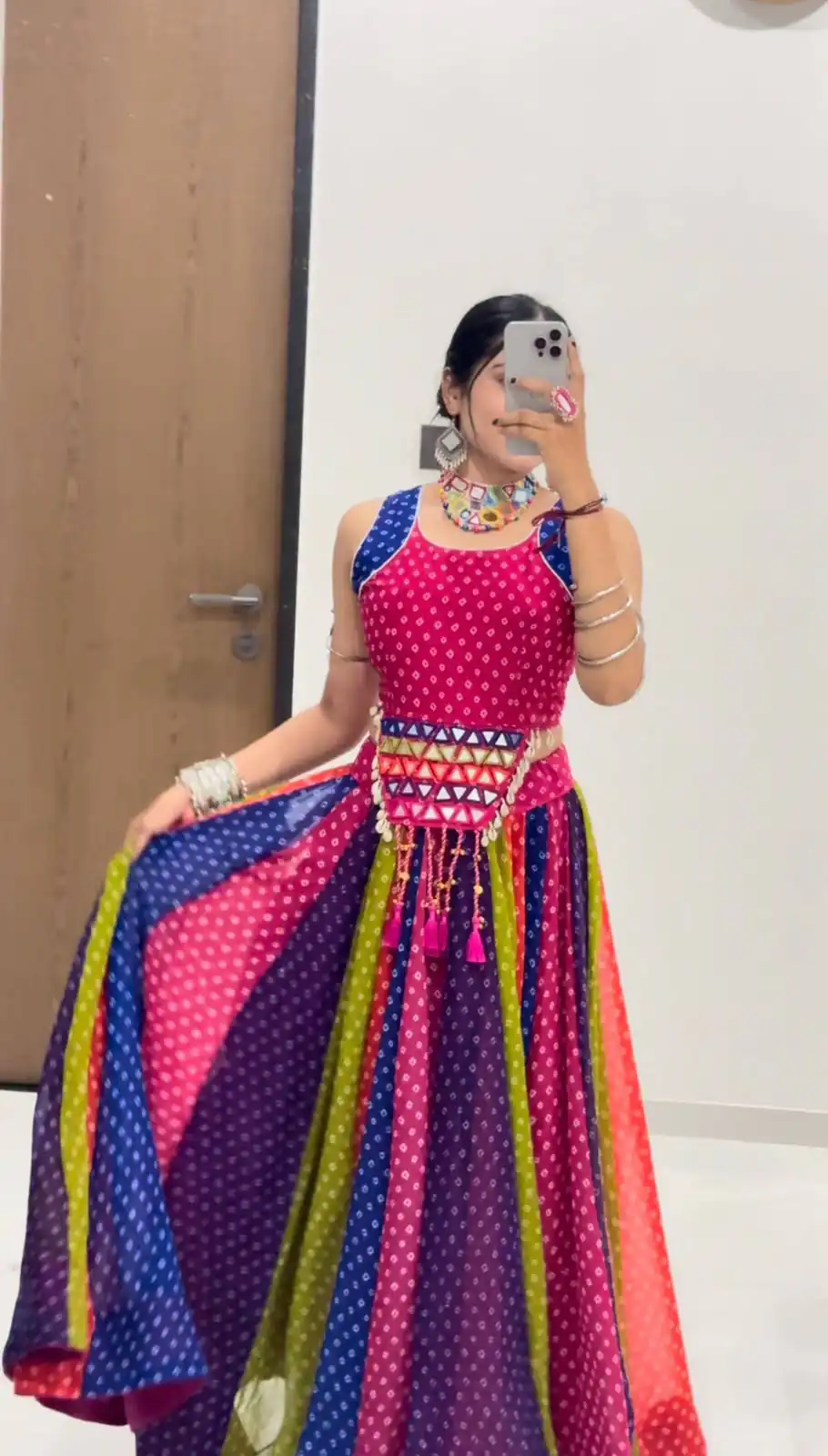 Perfect Multi Georgette Mirror Hand Work Lehenga Choli