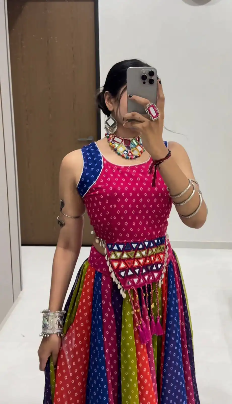 Perfect Multi Georgette Mirror Hand Work Lehenga Choli - Image 2