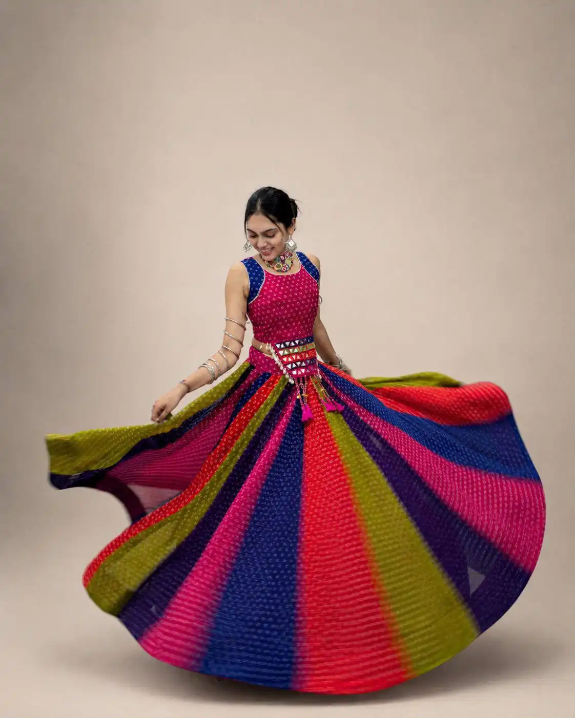 Perfect Multi Georgette Mirror Hand Work Lehenga Choli - Image 9