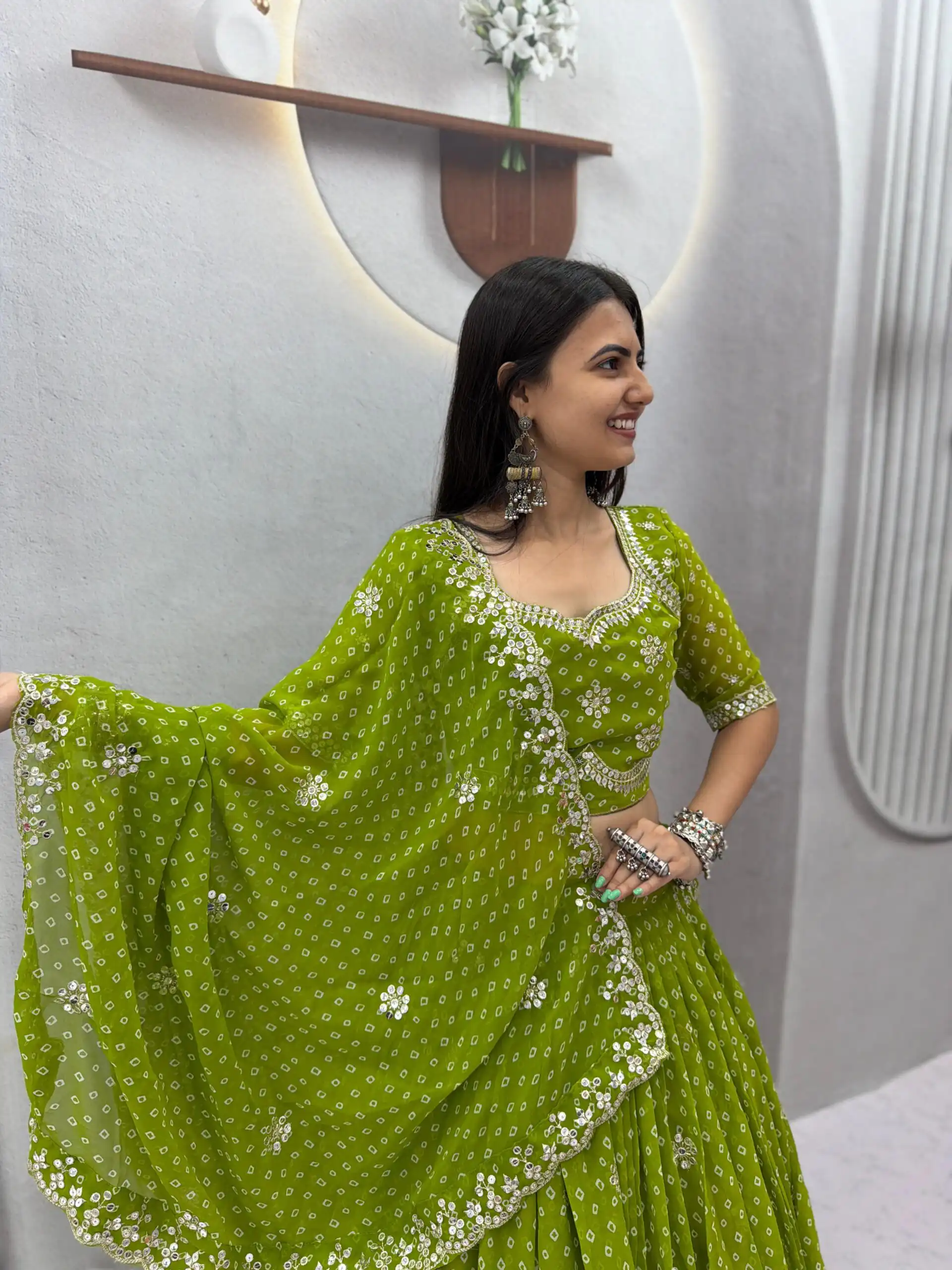 Perfect Parrot Green Georgette Sequence Work Lehenga Choli - Image 4