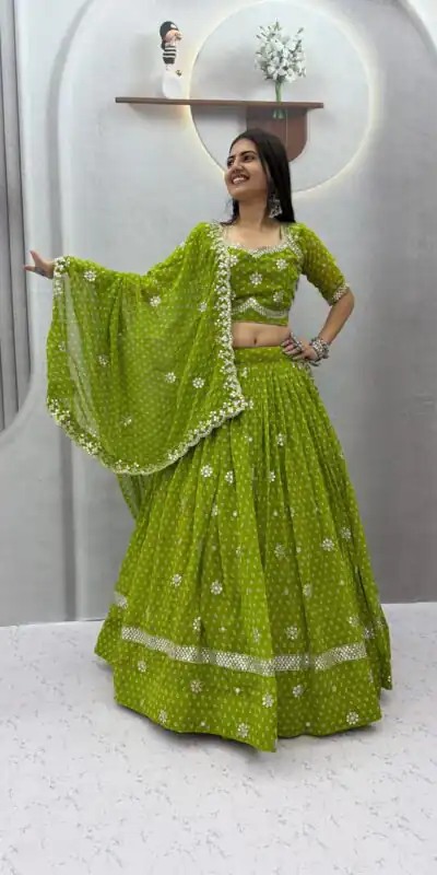 Alternative view of Perfect Parrot Green Georgette Sequence Work Lehenga Choli