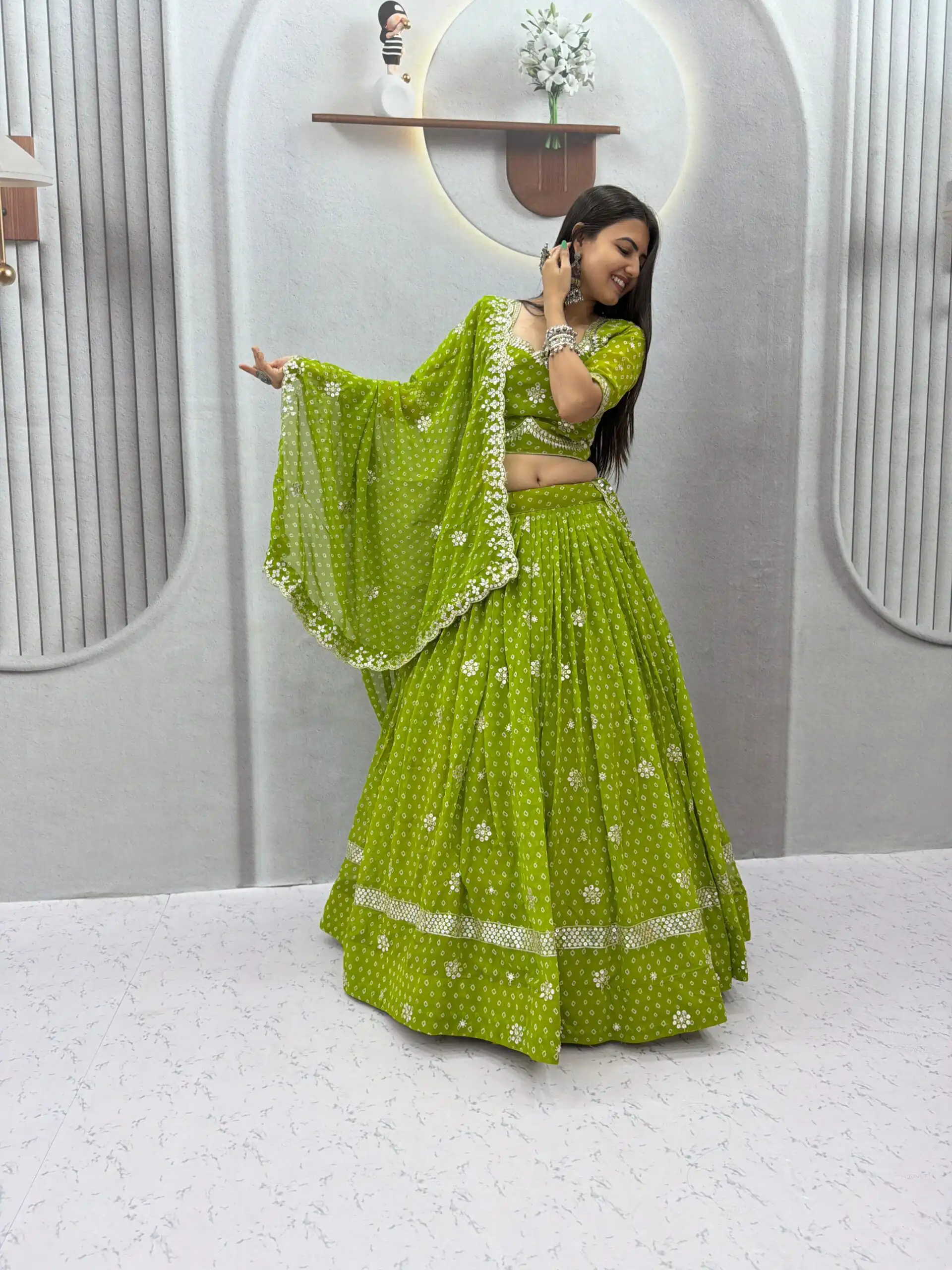 Perfect Parrot Green Georgette Sequence Work Lehenga Choli
