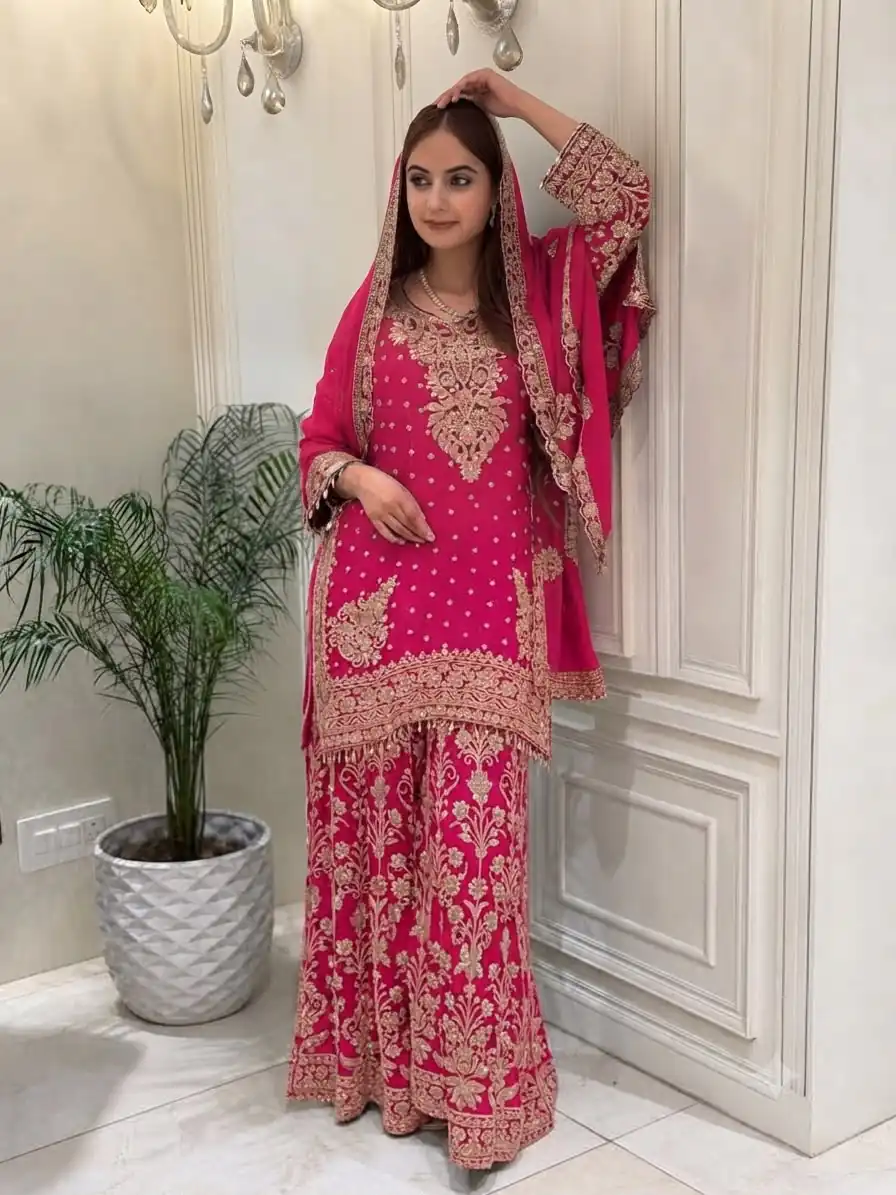 Perfect Pink Faux Georgette Sequence Work Salwar Suit - Image 2
