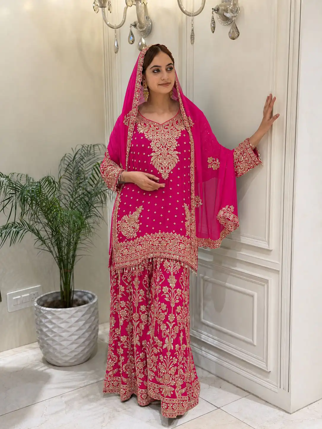Perfect Pink Faux Georgette Sequence Work Salwar Suit