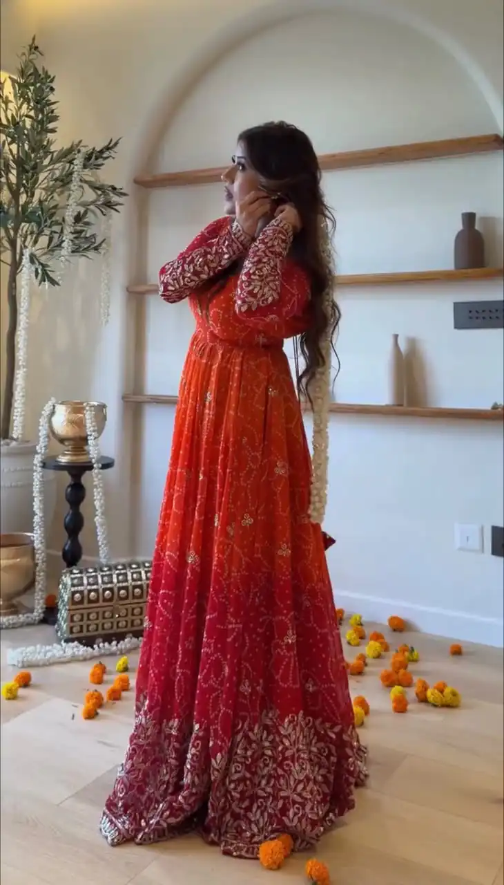 Perfect Red Faux Georgette Thread Work Salwar Suit - Image 9