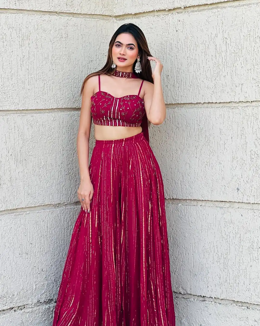 Perfect Red Viscose Georgette Sequins Work Lehenga Choli - Image 4