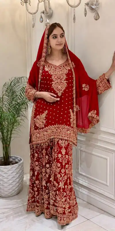 Alternative view of Perfect Rust Faux Georgette Sequences Work Salwar Suit