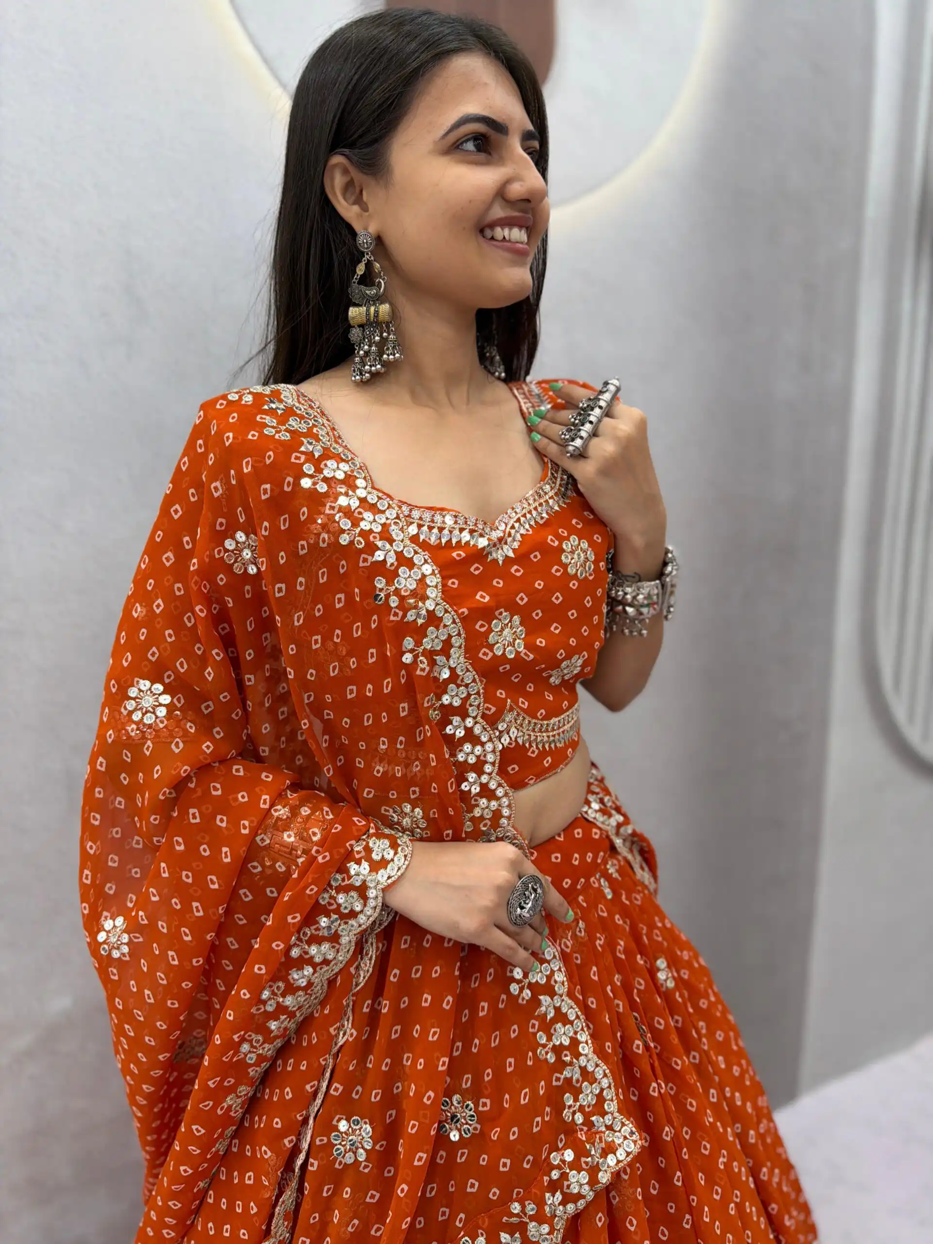 Perfect Rust Georgette Sequence Work Lehenga Choli - Image 3