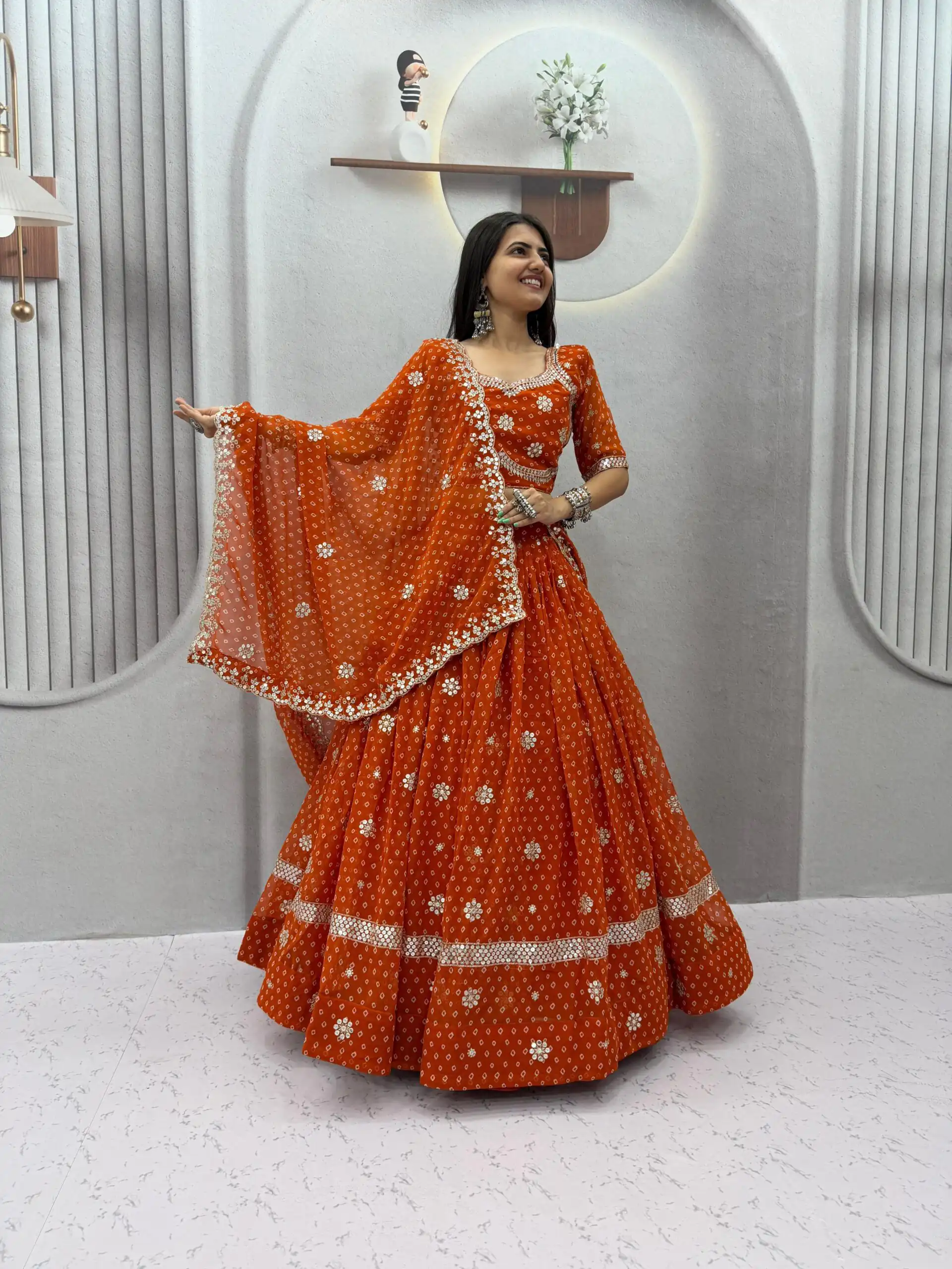 Perfect Rust Georgette Sequence Work Lehenga Choli