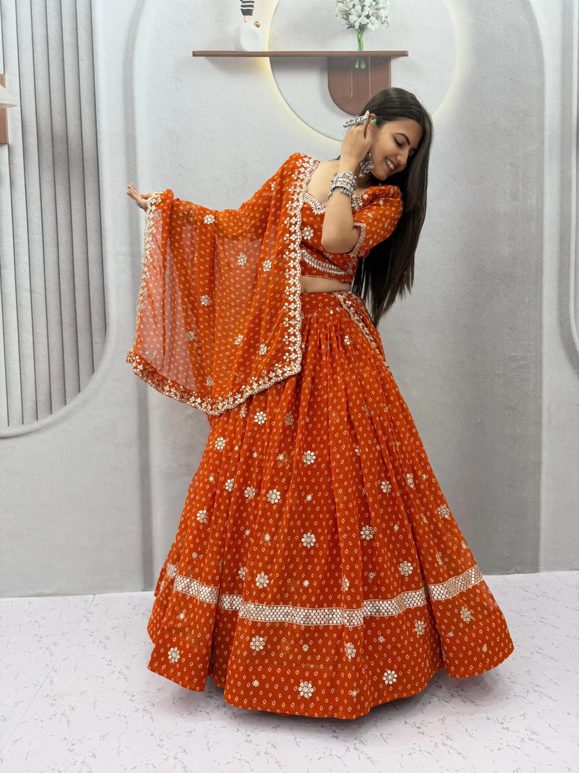 Perfect Rust Georgette Sequence Work Lehenga Choli - Image 6