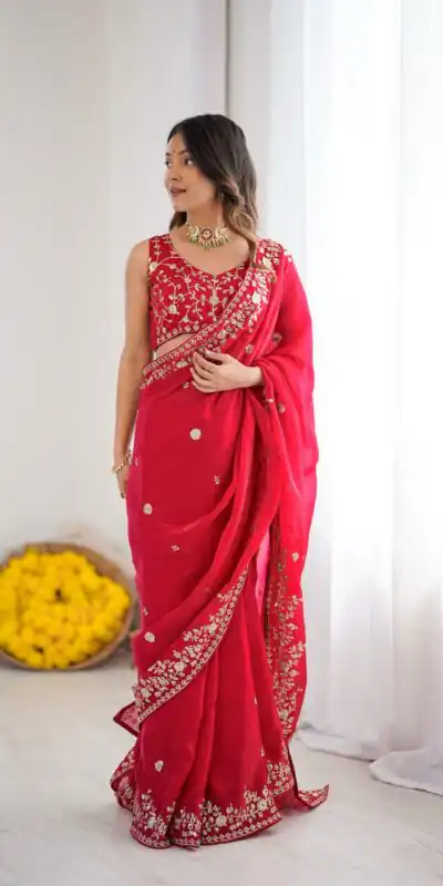 Alternative view of Pretty Pink Fendy Silk Embroidery Work Saree
