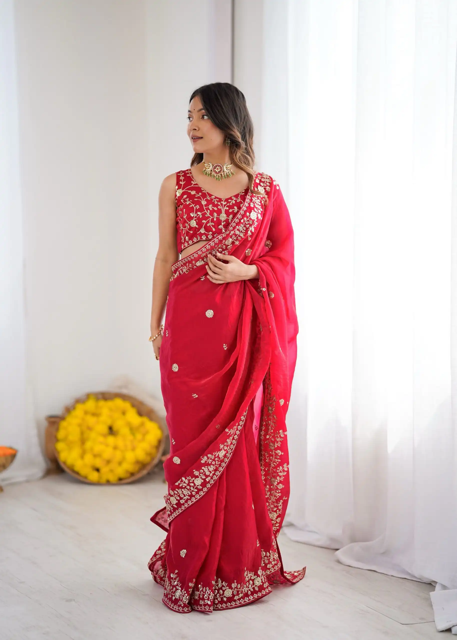 Pretty Pink Fendy Silk Embroidery Work Saree - Image 2