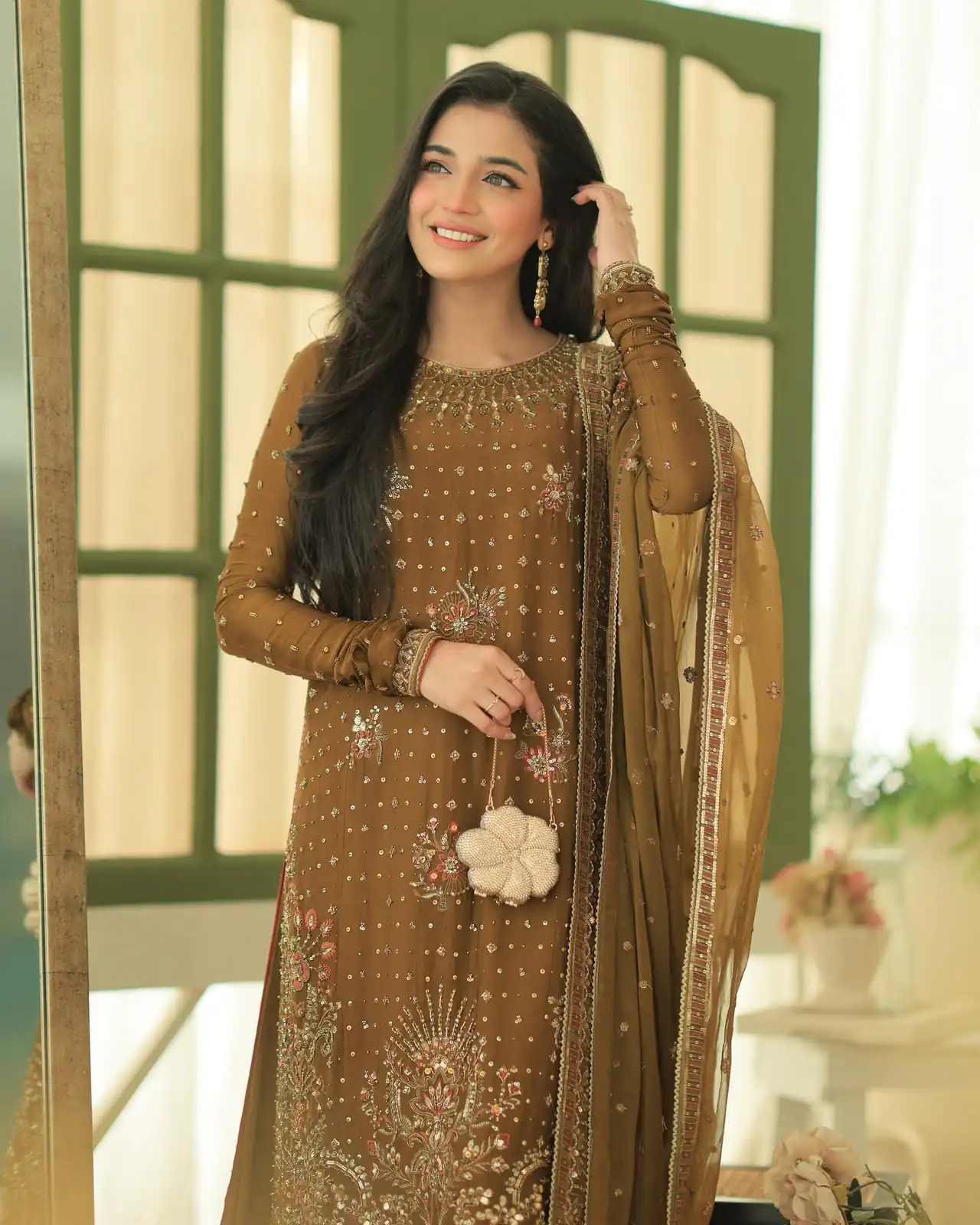 Shiny Brown Georgette Embroidery Work Salwar Suit - Image 2