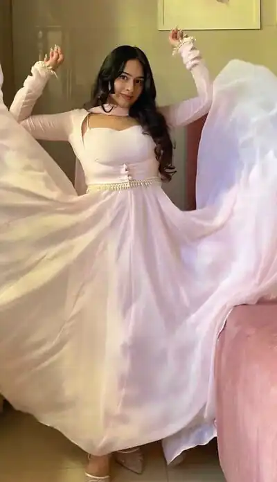 Alternative view of Shiny Pink Faux Georgette Fancy Less Work Anarkali Suit
