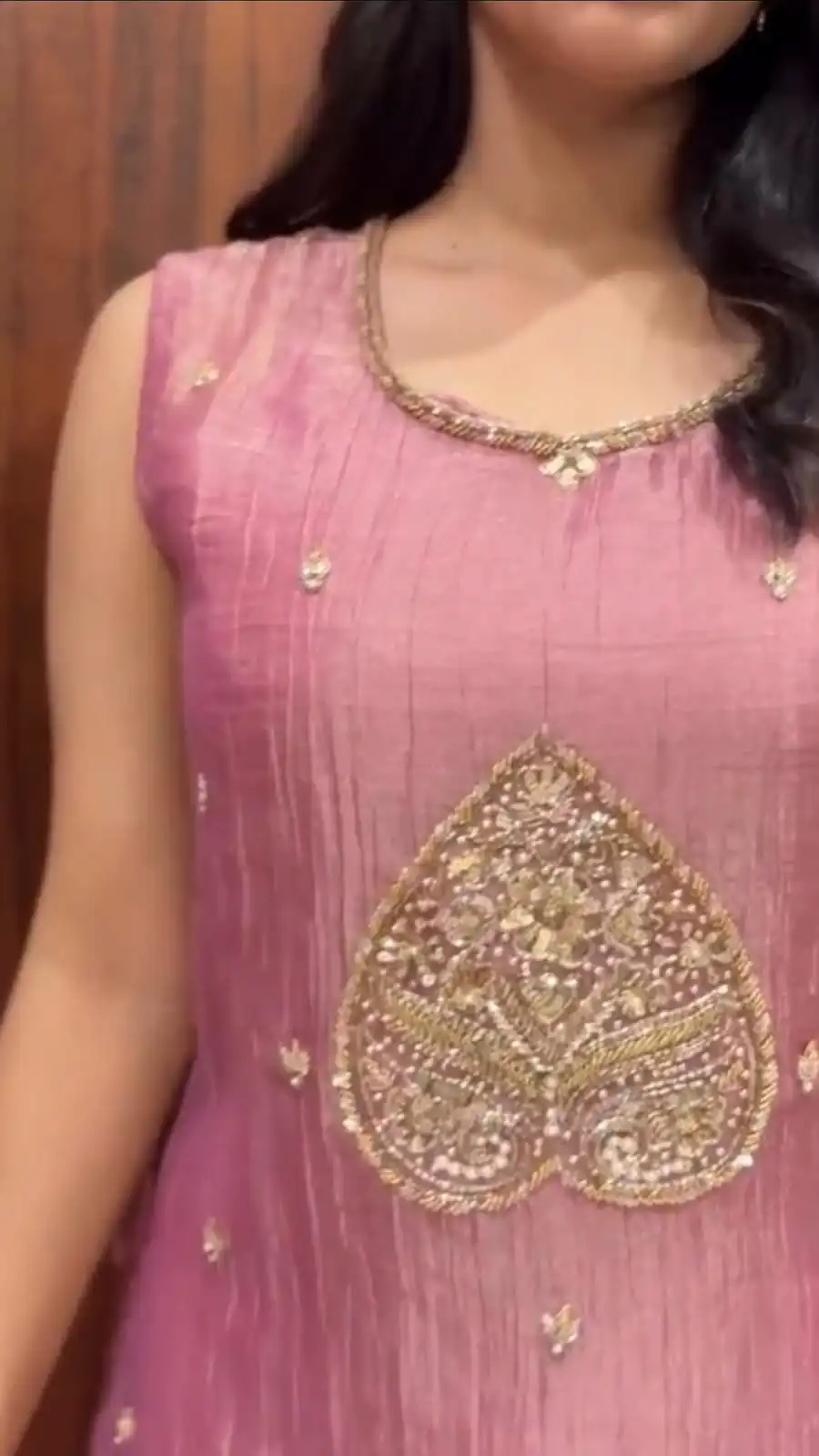 Shiny Pink Salsa Silk Embroidery Hand Work Salwar Suit - Image 5