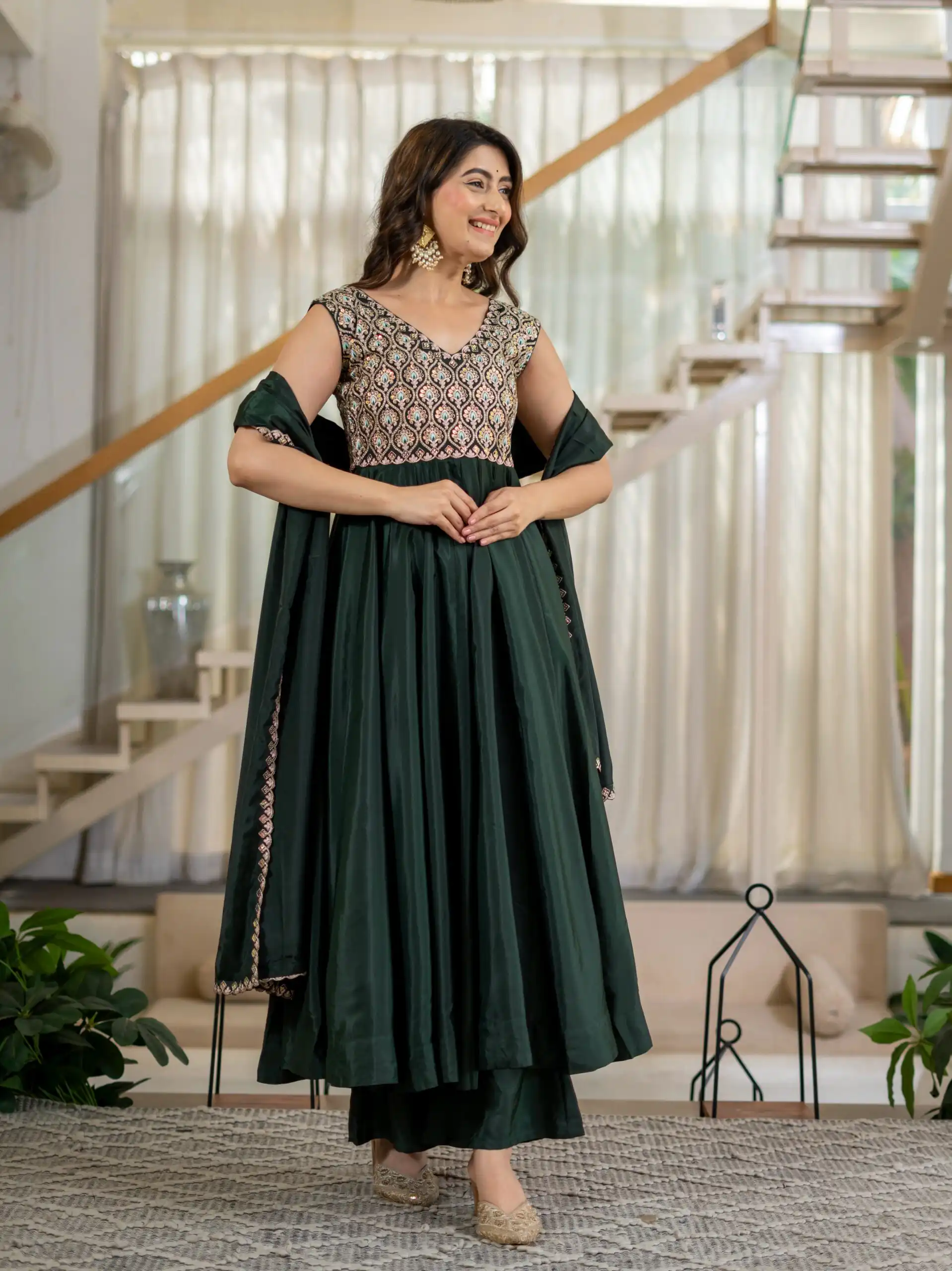 Shiny Teal Neutral Crepe Silk Embroider Work Salwar Suit - Image 10
