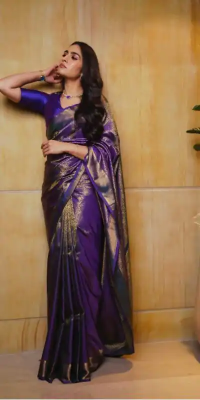 Simple Purple Soft Lichi Silk Rich Pallu Saree