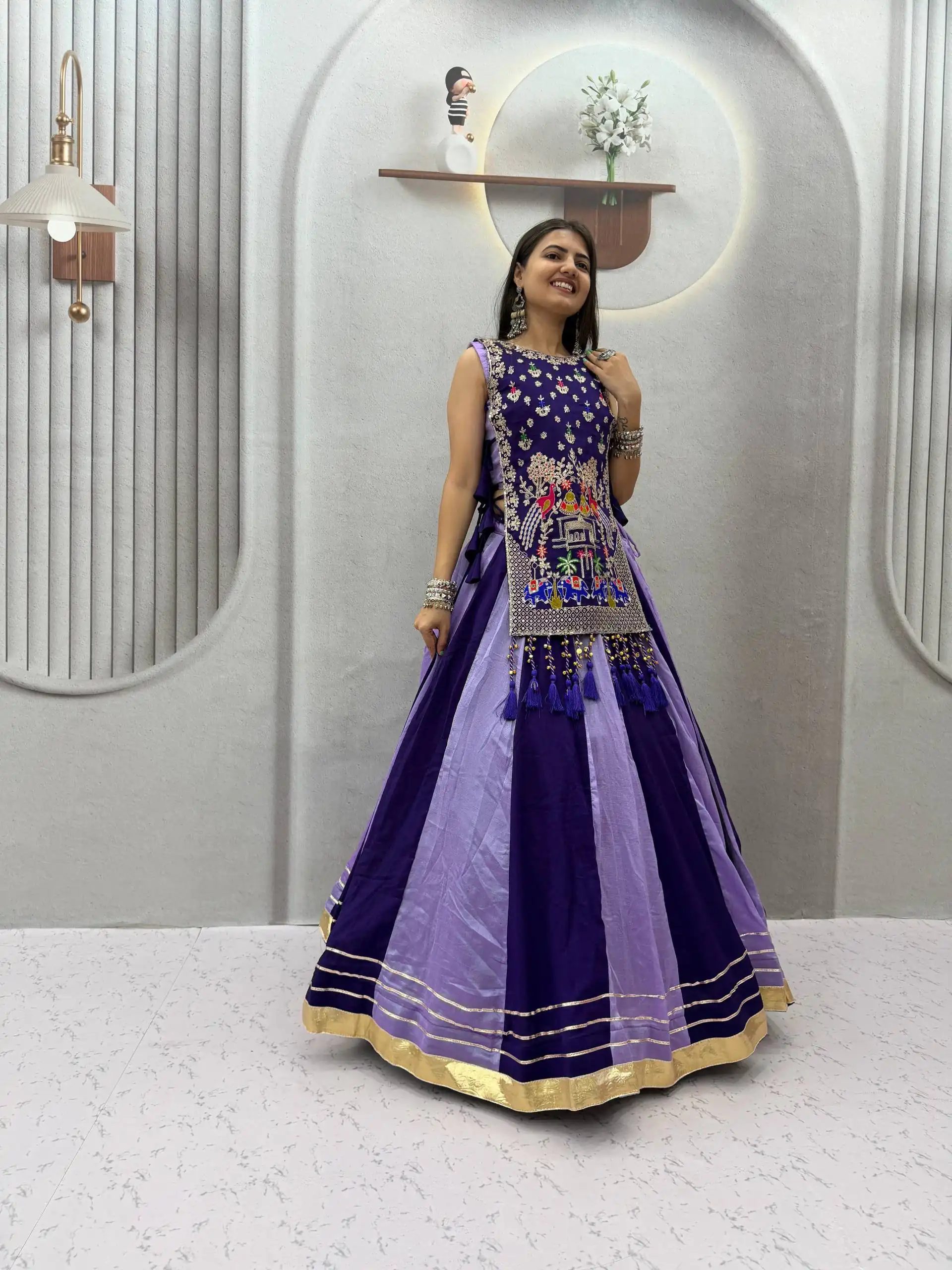 Special Lavender Vichitra Thread Work Lehenga Choli - Image 8