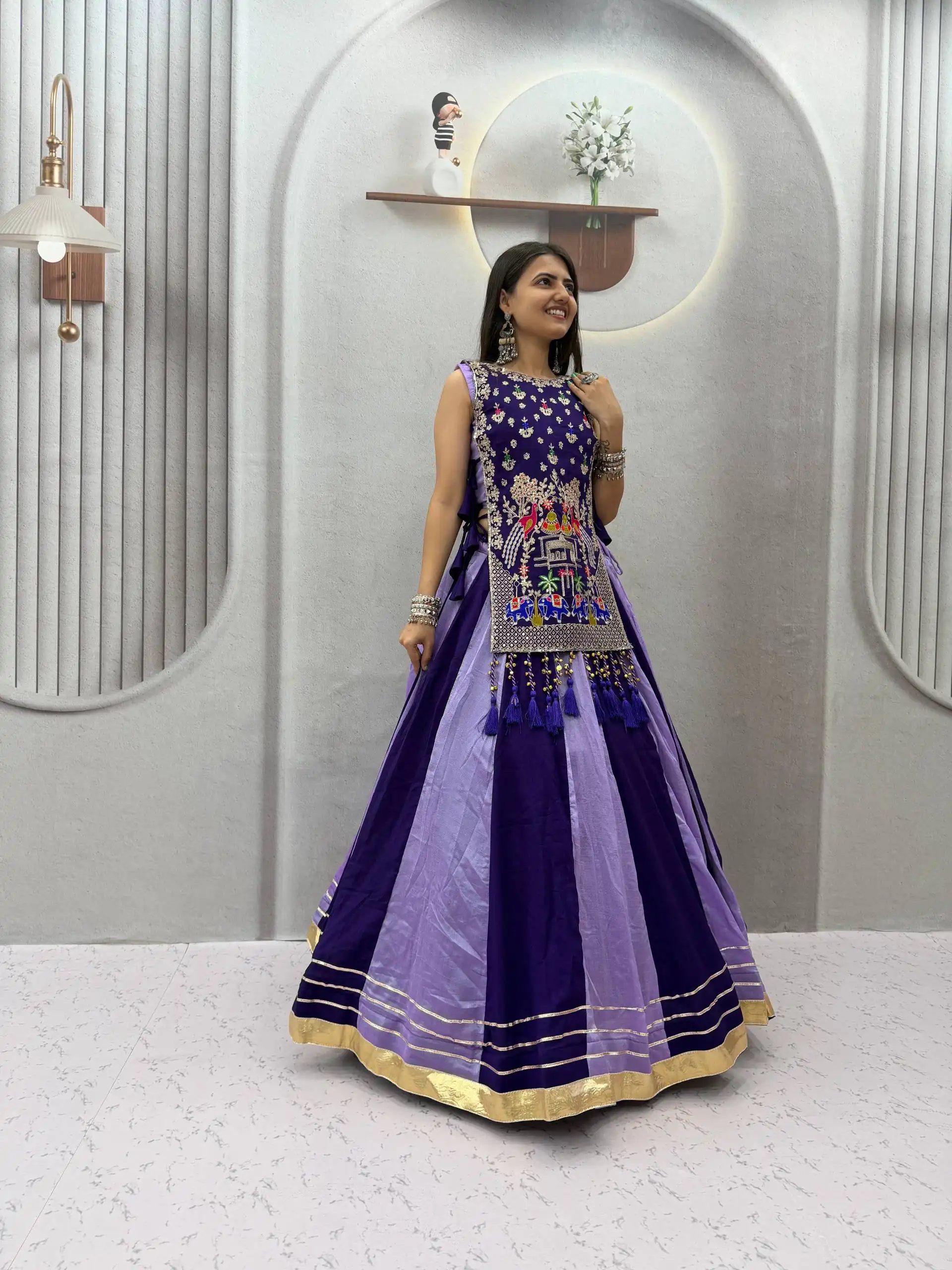 Special Lavender Vichitra Thread Work Lehenga Choli - Image 7