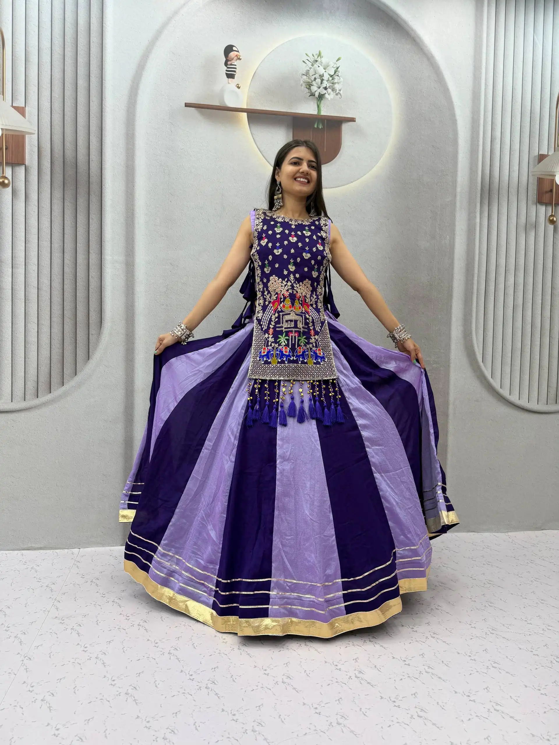 Special Lavender Vichitra Thread Work Lehenga Choli - Image 6
