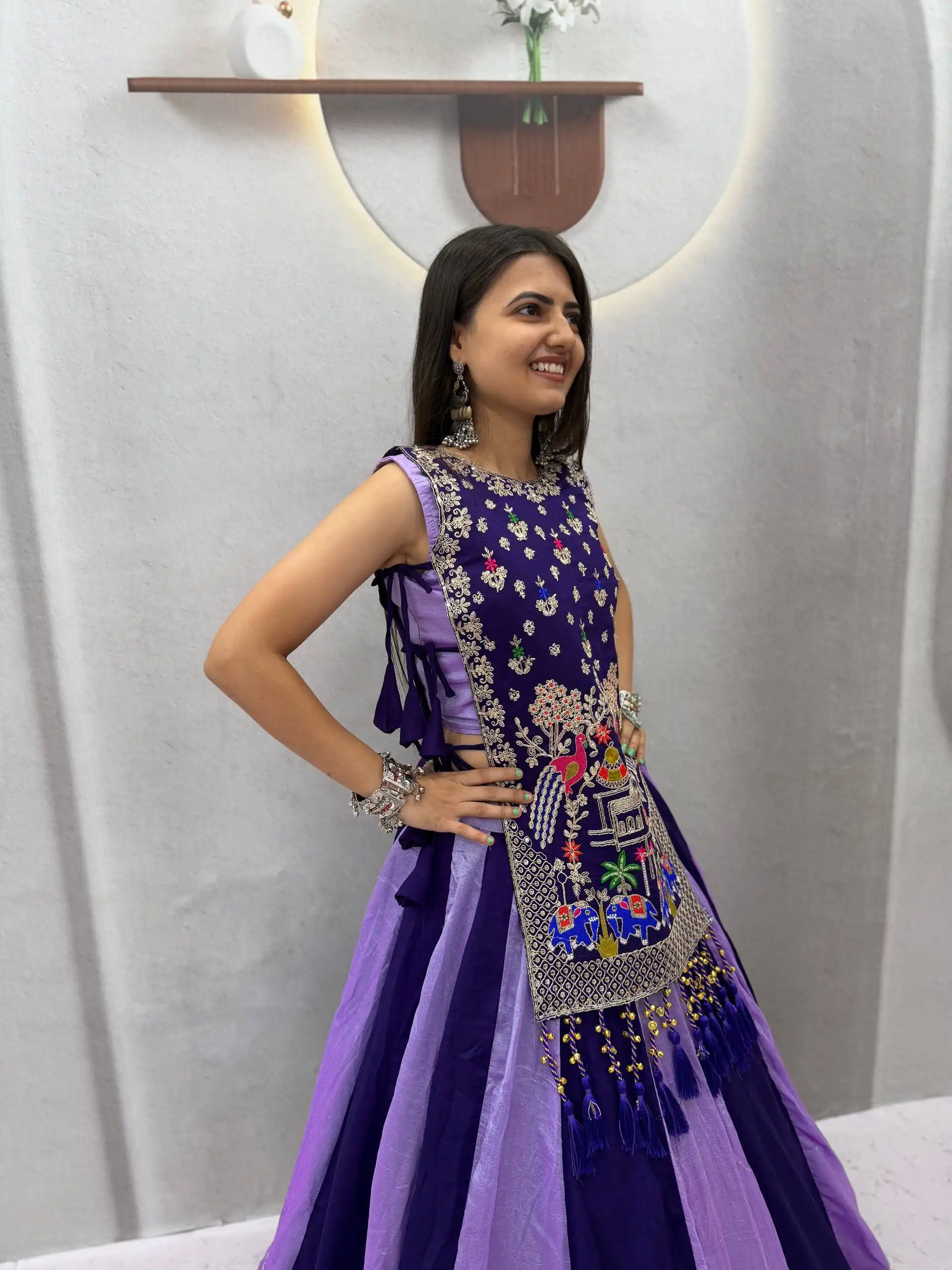 Special Lavender Vichitra Thread Work Lehenga Choli - Image 4