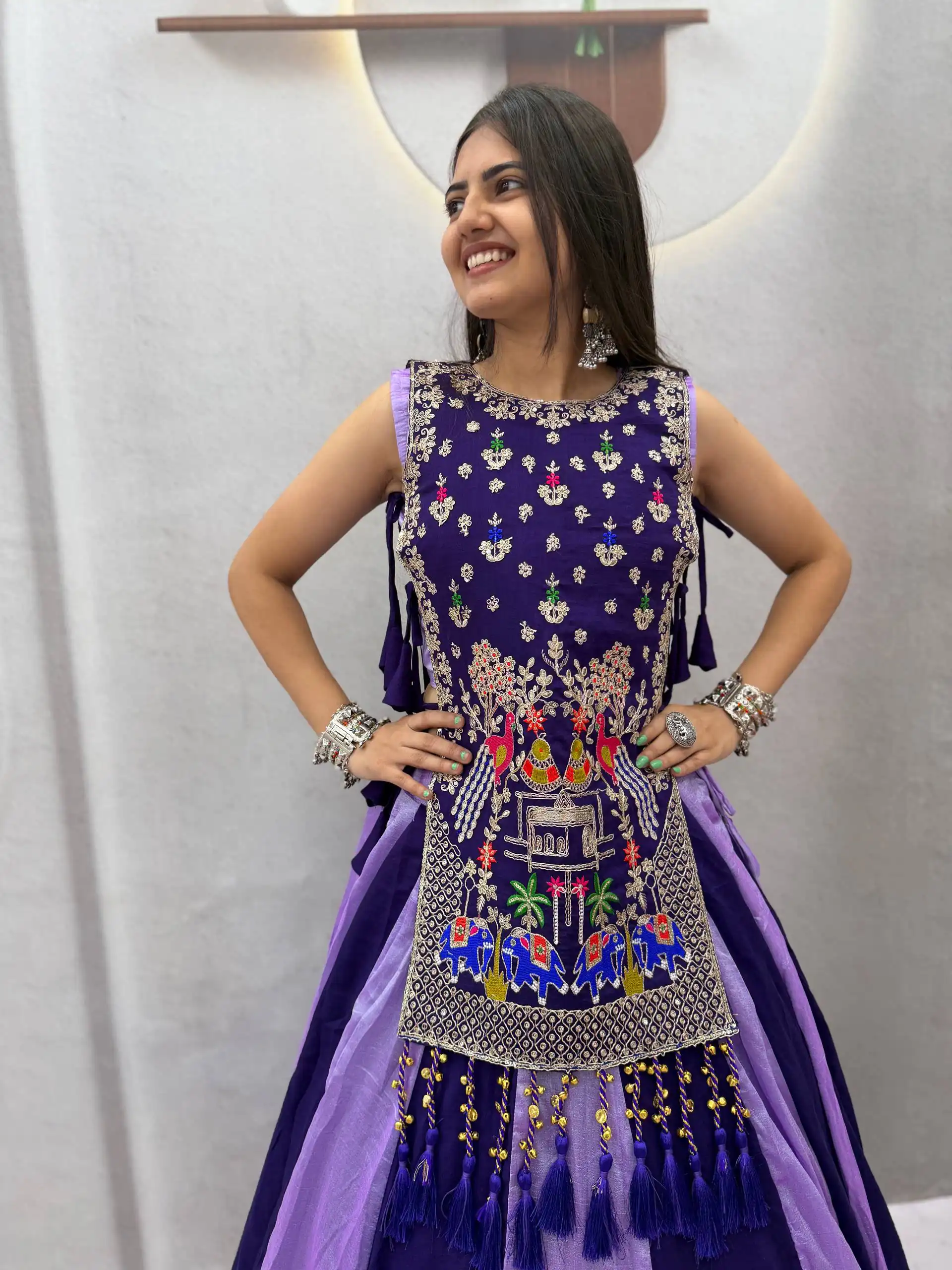 Special Lavender Vichitra Thread Work Lehenga Choli - Image 3