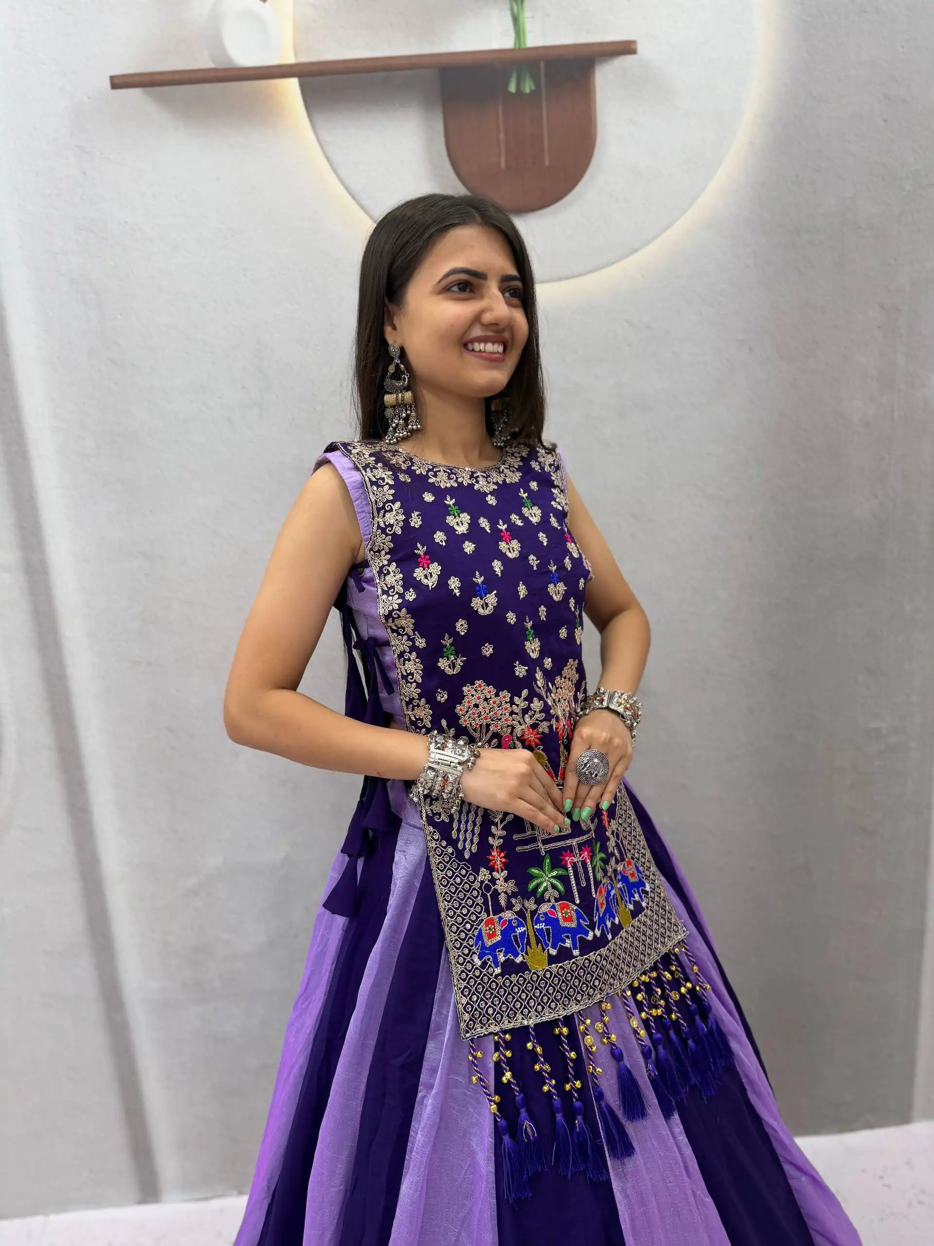 Special Lavender Vichitra Thread Work Lehenga Choli