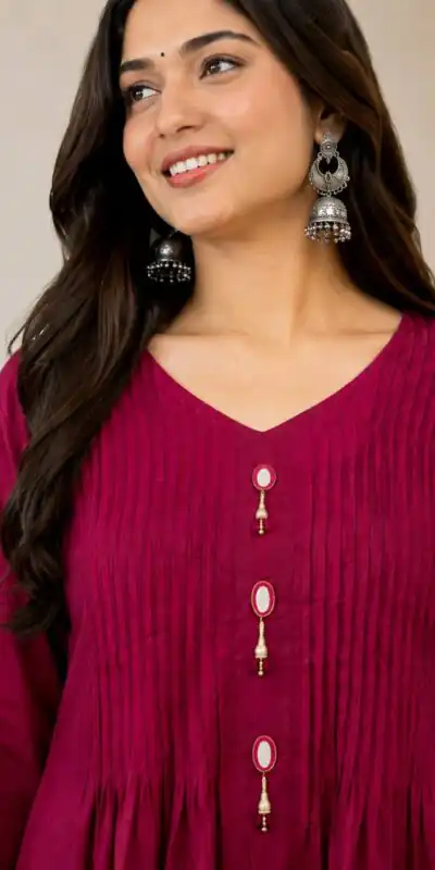 Alternative view of Special Red Mal Chanderi Hand Work Salwar Suit