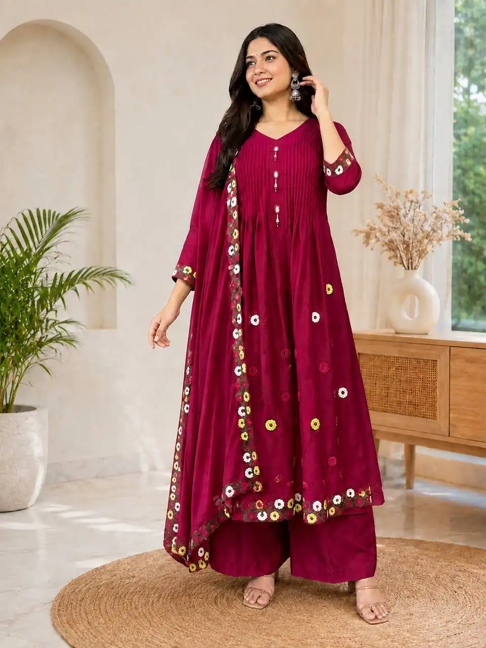 Special Red Mal Chanderi Hand Work Salwar Suit