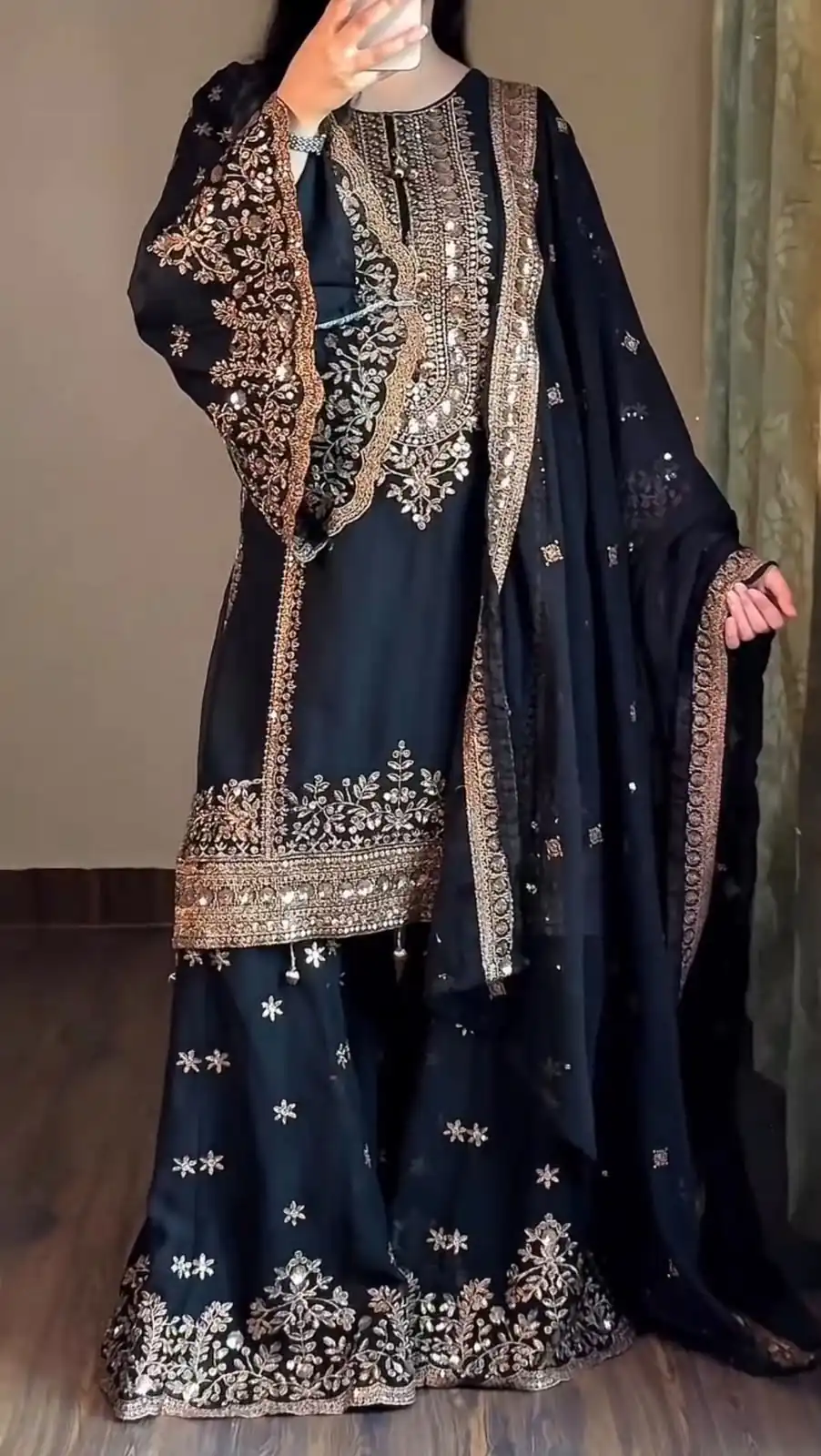 Super Black Rangoli Silk Sequins Work Salwar Suit - Image 4