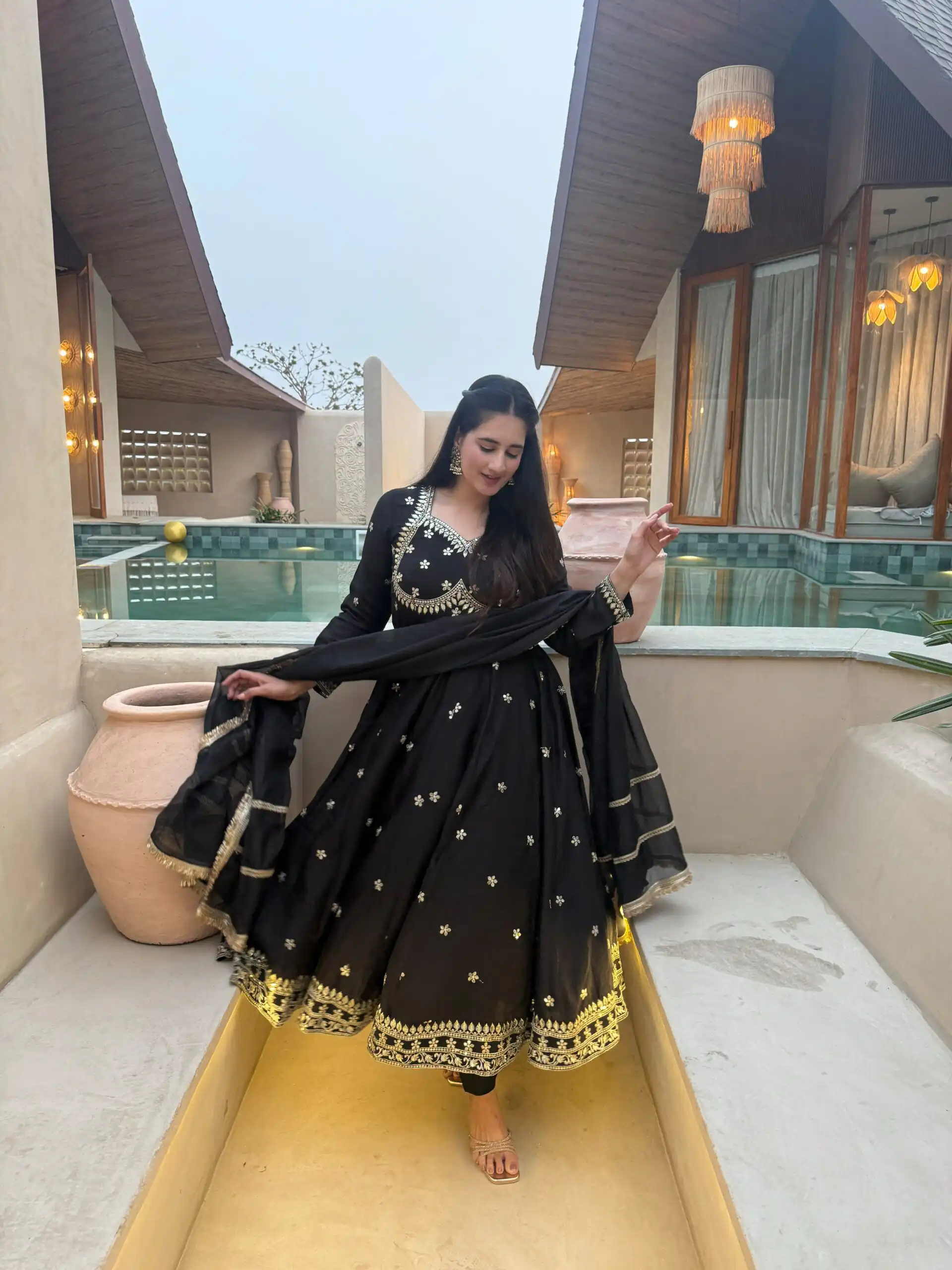 Super Black Vichitra Silk Embroidery Work Salwar Suit - Image 2